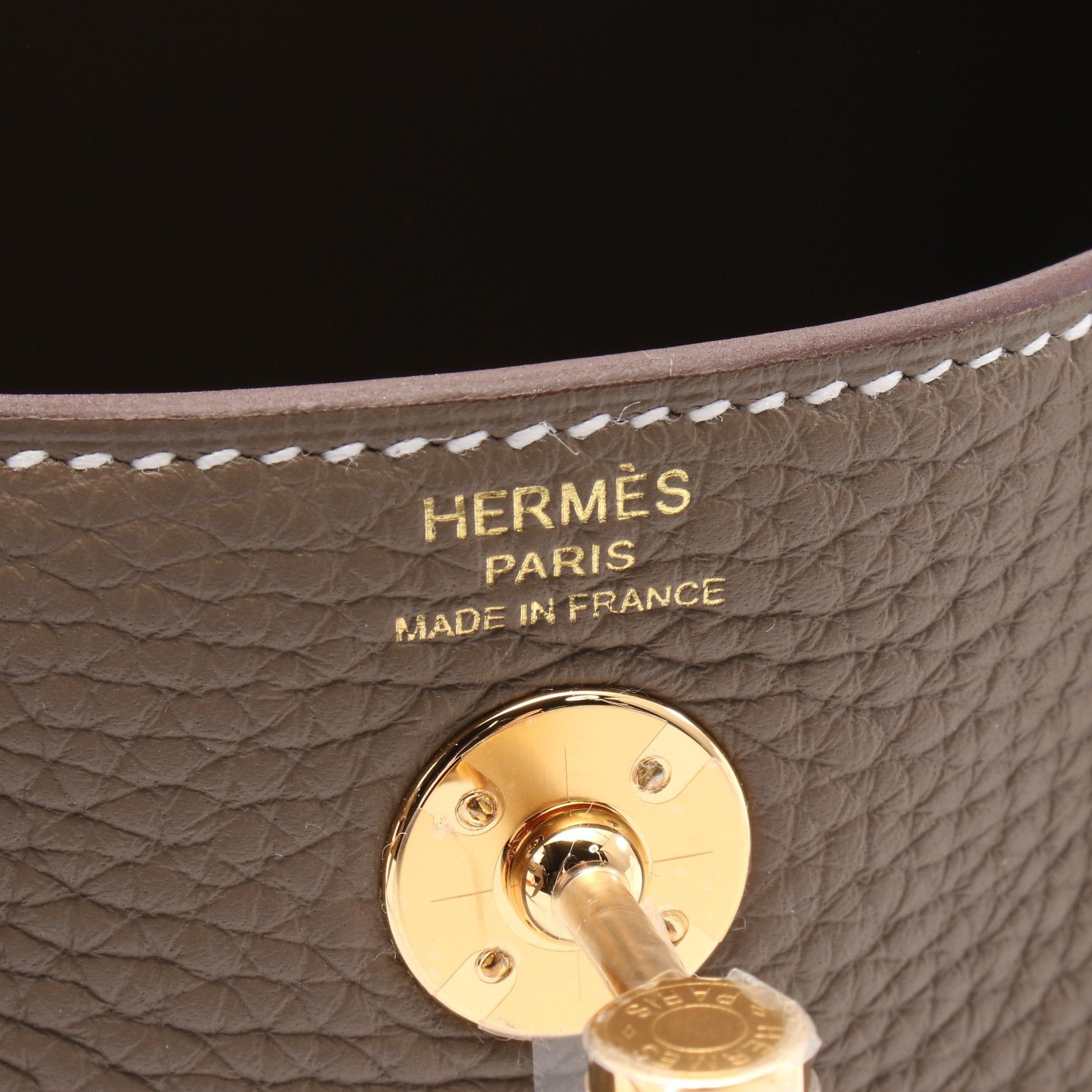 Hermes Hermes Lindy Mini Etoupe Shoulder Bag Clemence Leather Gray Brown Gold Hardware Double Engraved Size ONE SIZE - 4 Thumbnail