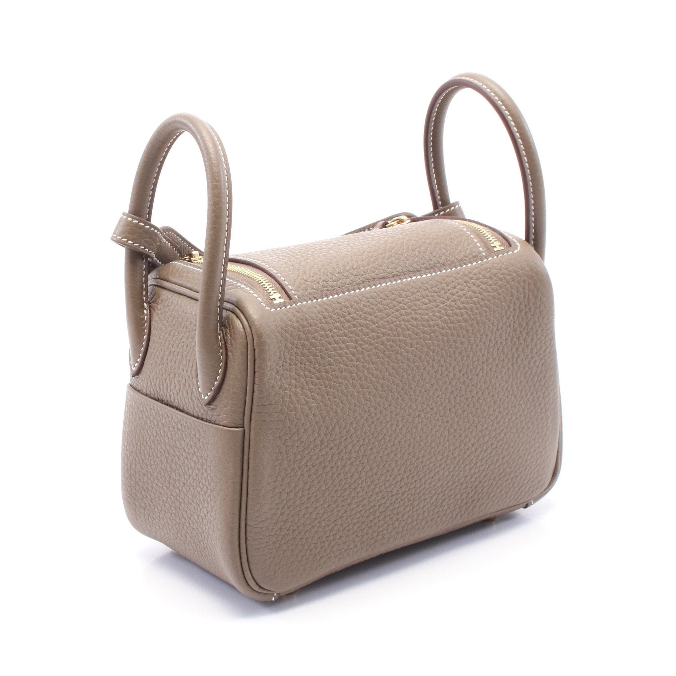 Hermes Hermes Lindy Mini Etoupe Shoulder Bag Clemence Leather Gray Brown Gold Hardware Double Engraved Size ONE SIZE - 2 Thumbnail