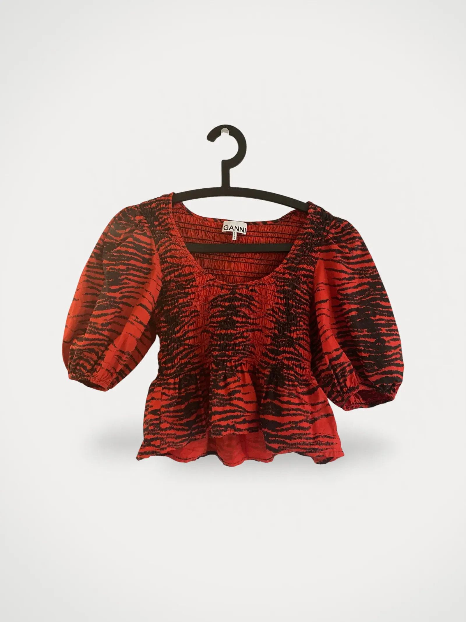 Ganni Ganni Shirred tiger poplin peplum top Top Size M / US 6-8 / IT 42-44 - 2 Thumbnail