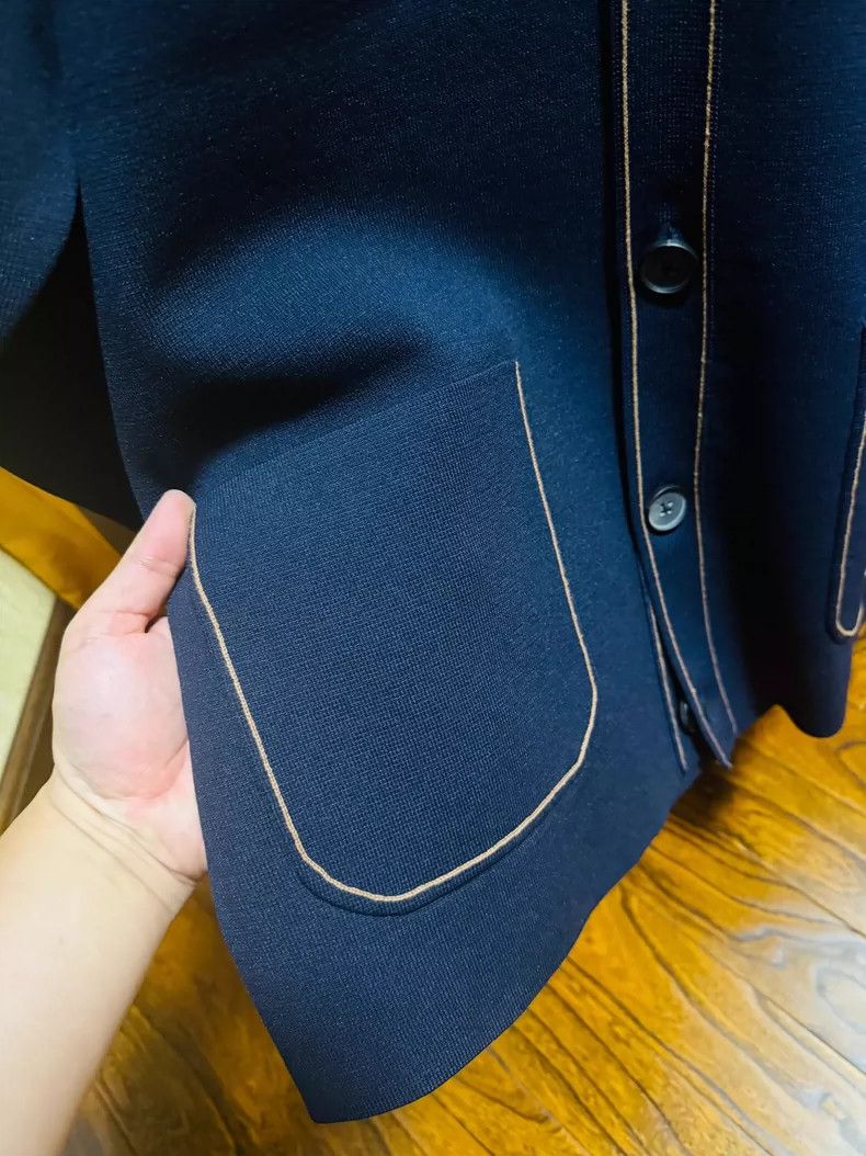 Japanese Brand Men's Long Sleeve Knit Cardigan in Dark Navy Size US M / EU 48-50 / 2 - 7 Thumbnail
