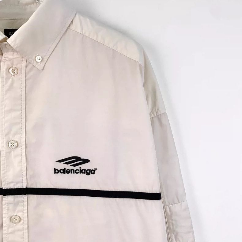 Balenciaga Balenciaga Beige Striped Logo Embroidered Shirt Size US M / EU 48-50 / 2 - 3 Thumbnail