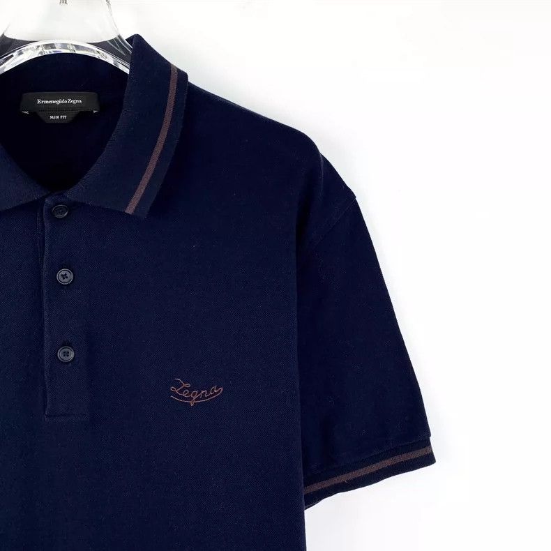 Ermenegildo Zegna Ermenegildo Zegna Navy Cotton Polo Shirt Size US L / EU 52-54 / 3 - 3 Thumbnail