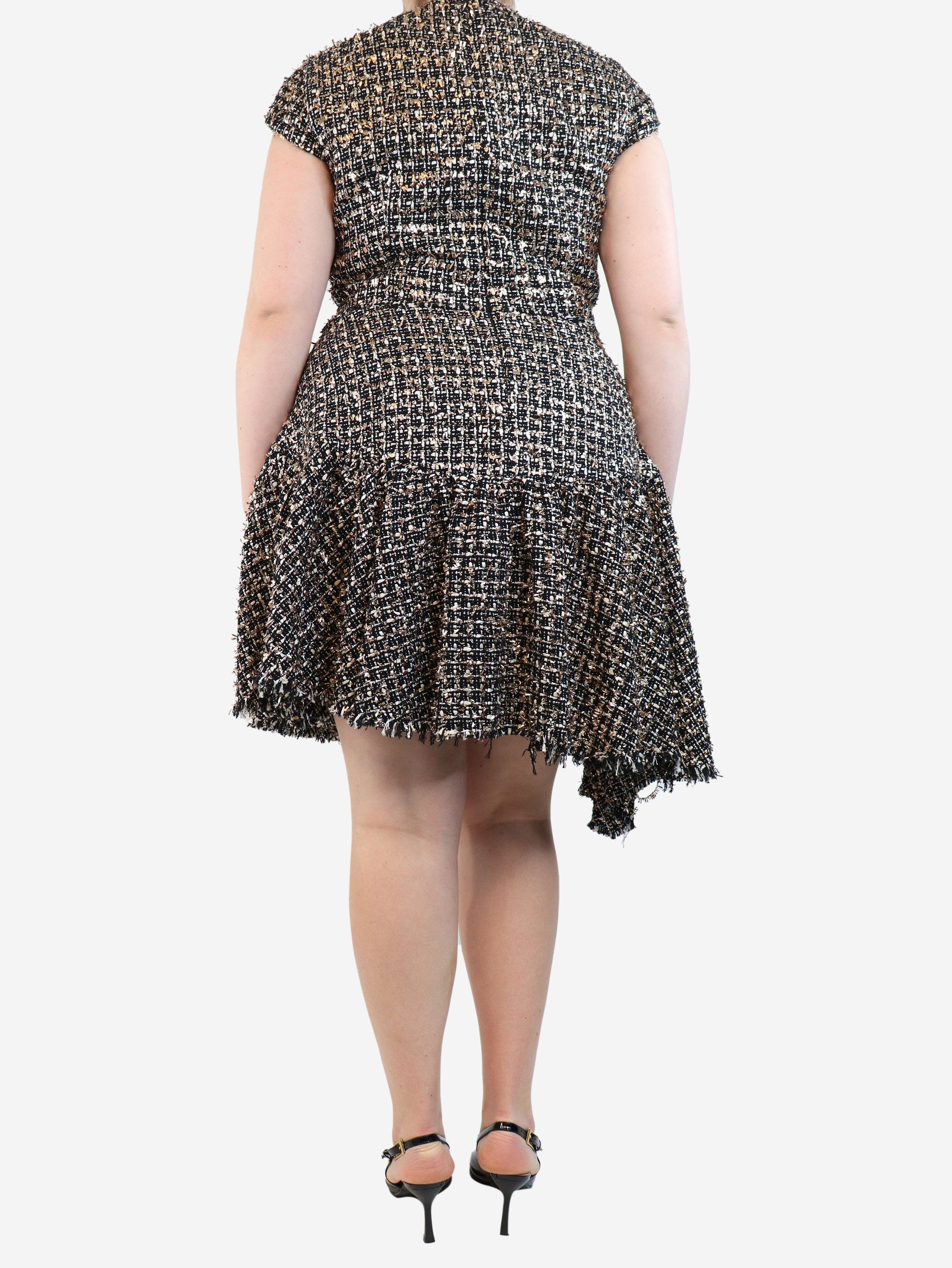 Black cap-sleeved tinsel-tweed midi dress - size UK 16