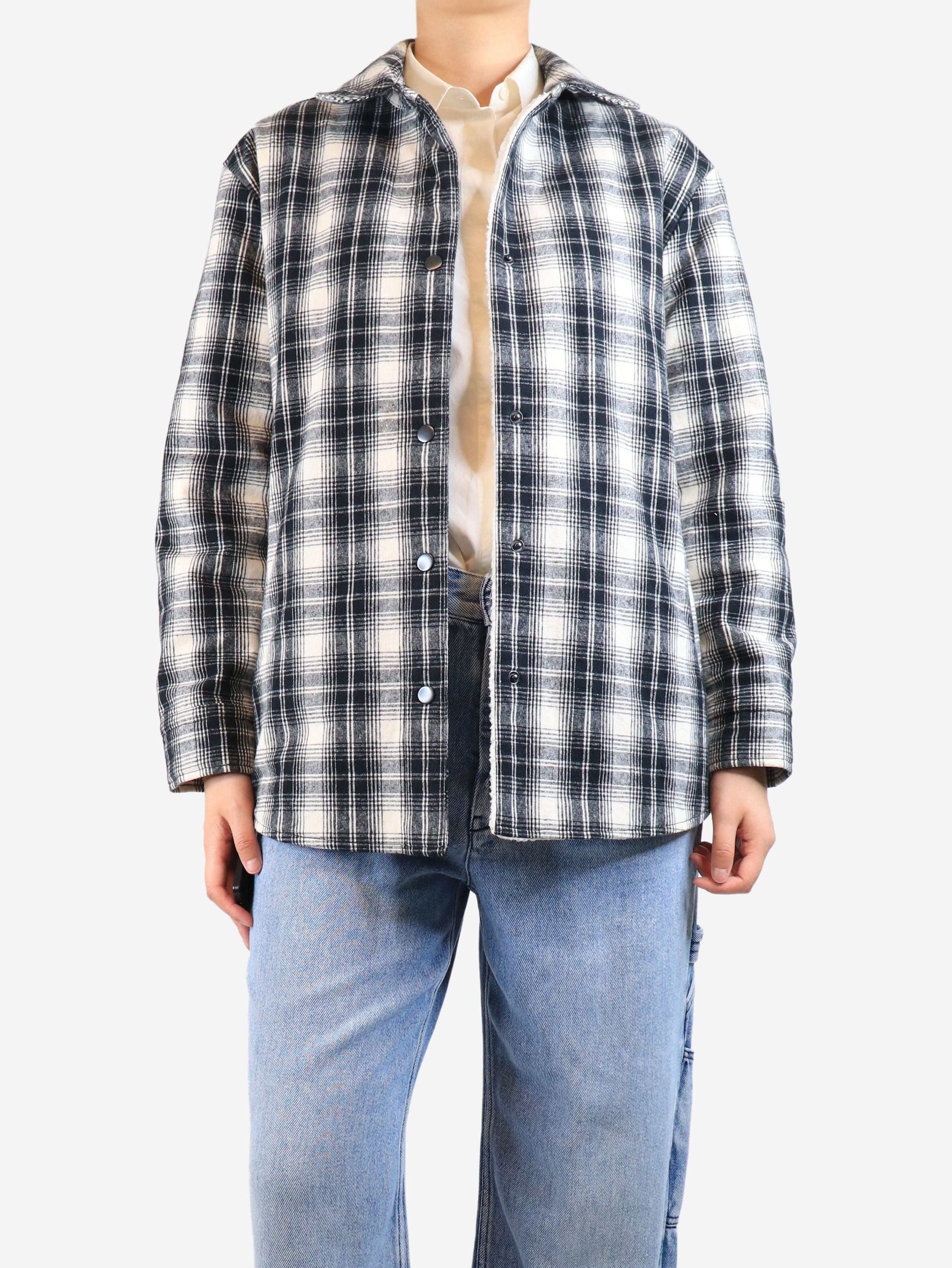 Black and cream fleece-lined check shacket - size S