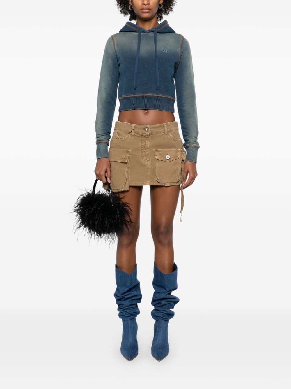Diesel `F-Slimmy-Hood-Q1` Cropped Hoodie Size L / US 10 / IT 46 - 2 Thumbnail