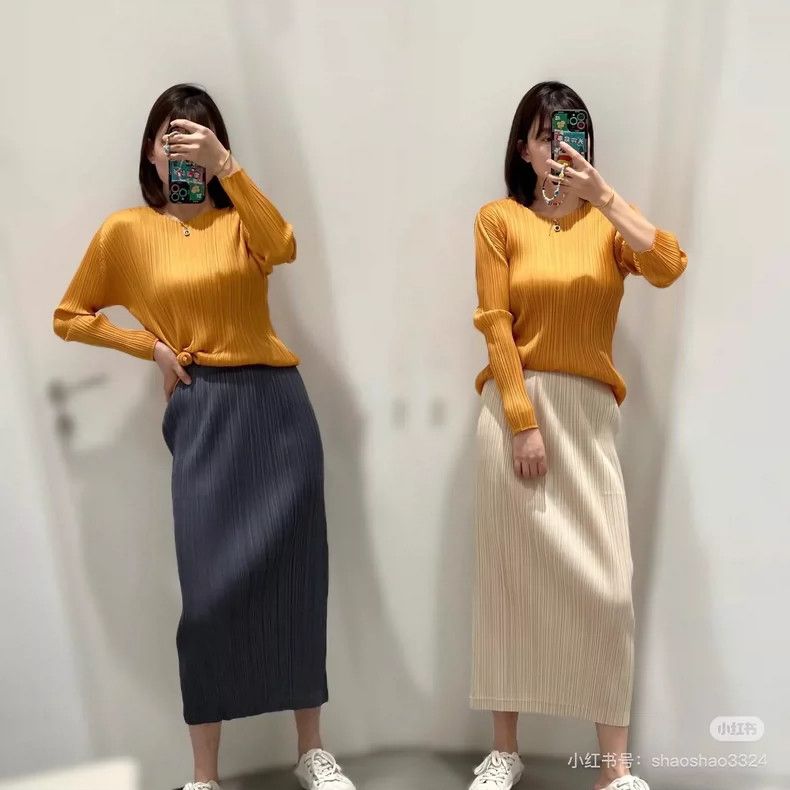 Issey Miyake Long Sleeve Pleated Top-yf