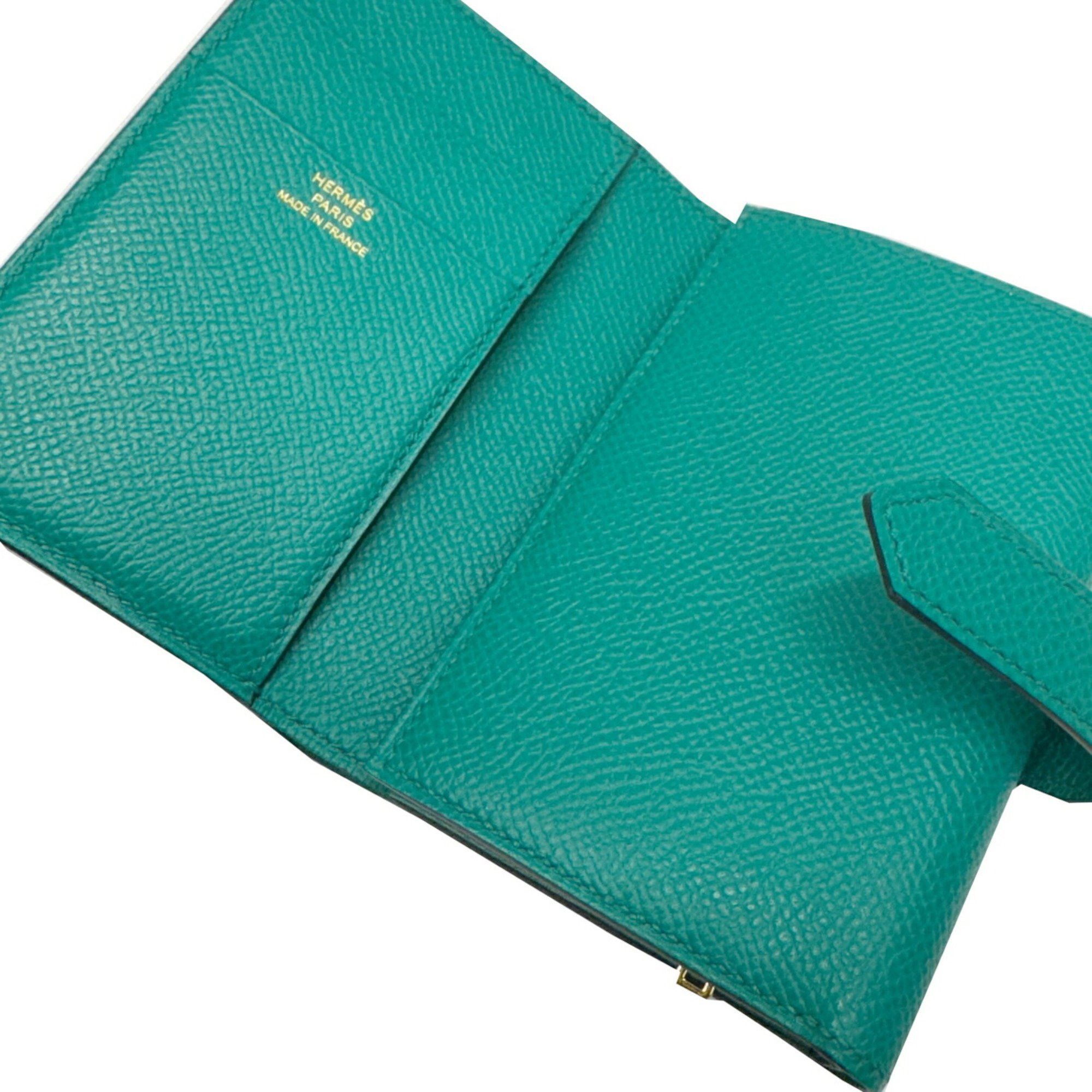 Hermes HERMES Bearn Combination Epson Vert Jade B Stamp 2023 Made Green Silver Metal Fittings Compact Wallet Size ONE SIZE - 8 Thumbnail