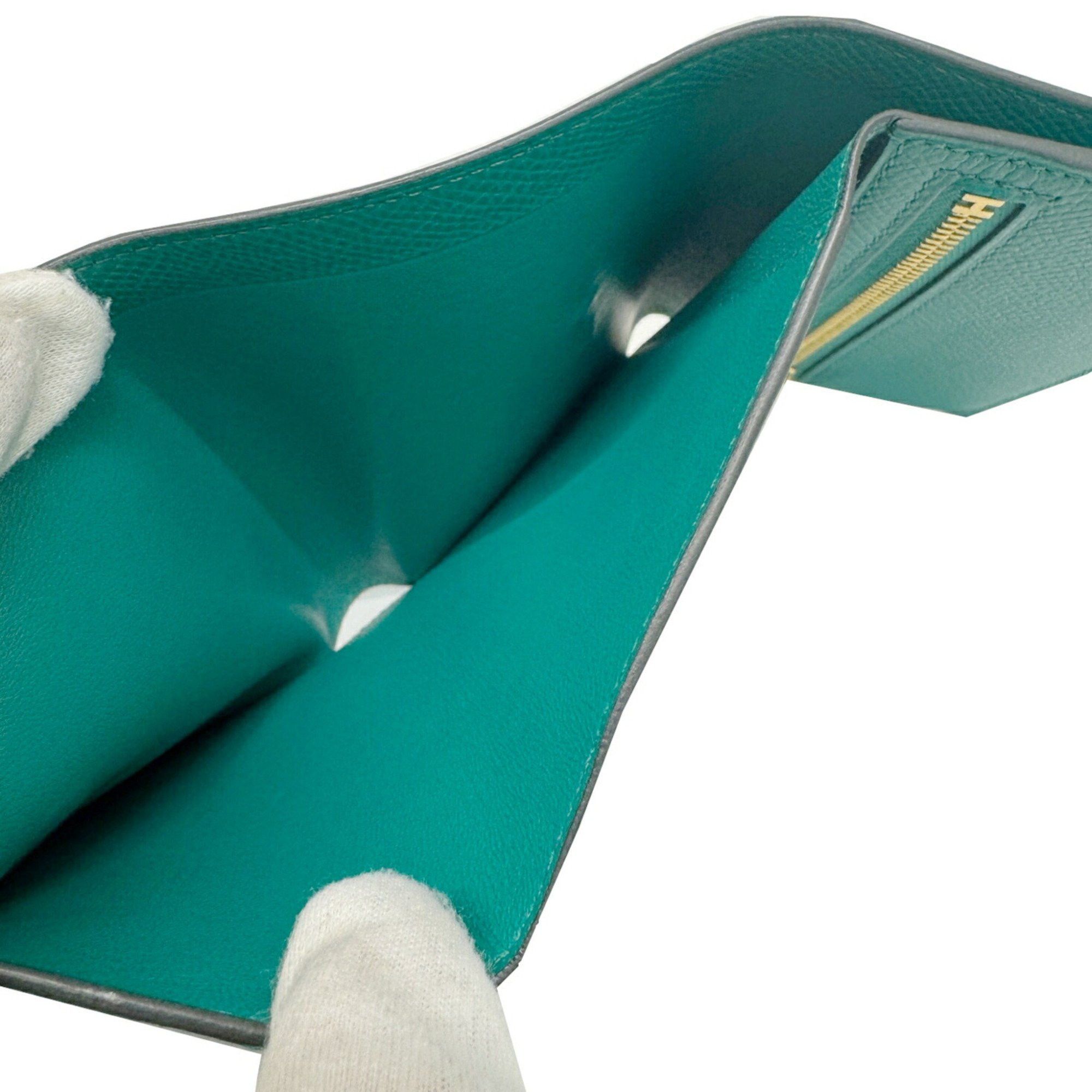 Hermes HERMES Bearn Combination Epson Vert Jade B Stamp 2023 Made Green Silver Metal Fittings Compact Wallet Size ONE SIZE - 10 Thumbnail