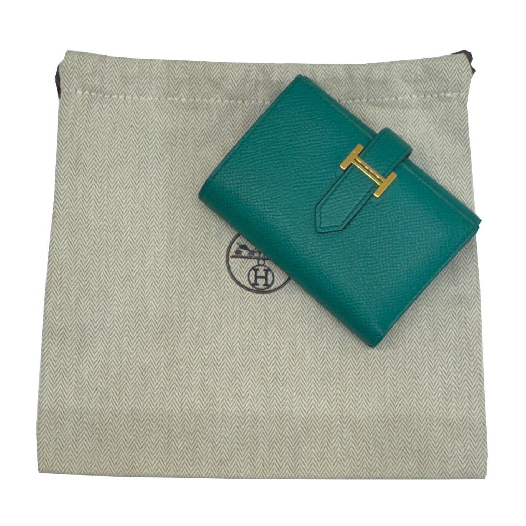 Hermes HERMES Bearn Combination Epson Vert Jade B Stamp 2023 Made Green Silver Metal Fittings Compact Wallet Size ONE SIZE - 12 Thumbnail
