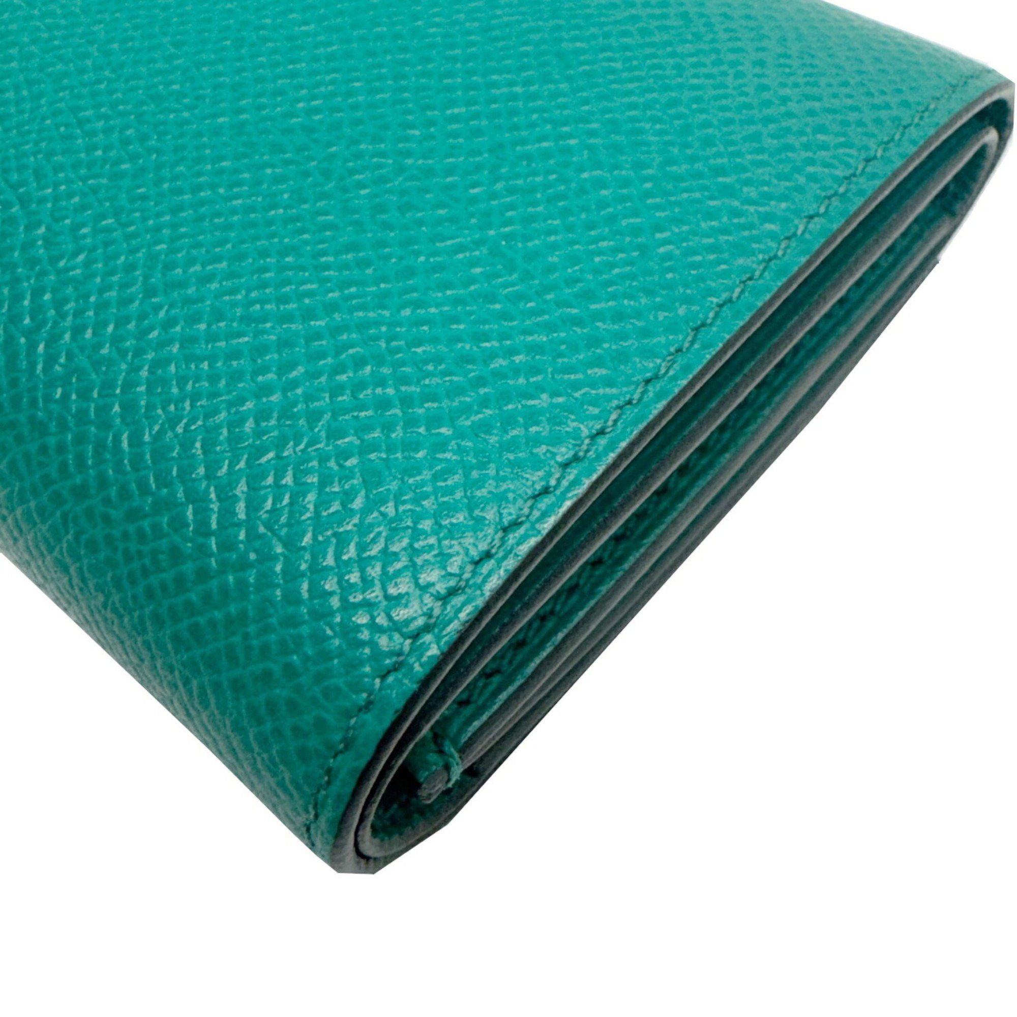 Hermes HERMES Bearn Combination Epson Vert Jade B Stamp 2023 Made Green Silver Metal Fittings Compact Wallet Size ONE SIZE - 5 Thumbnail