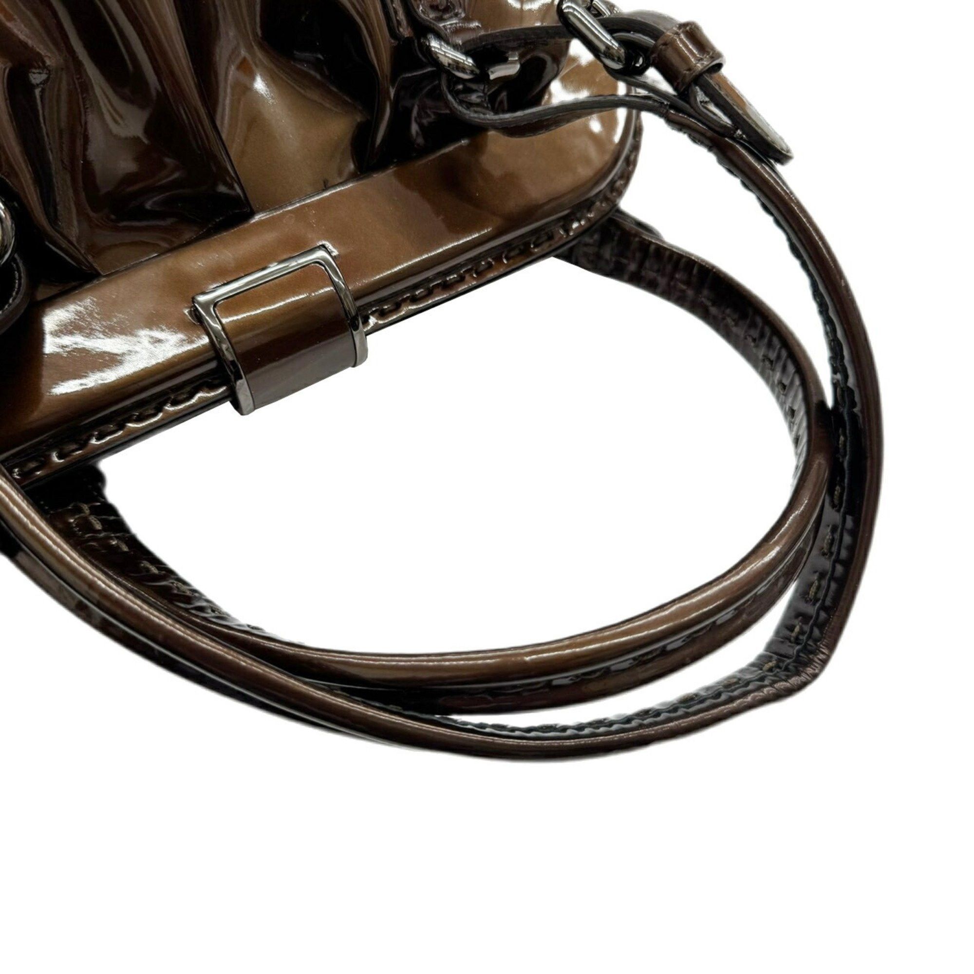 Giorgio Armani Giorgio Armani handbag enamel Gamaro brown patent ladies YGW559 Size ONE SIZE - 10 Thumbnail
