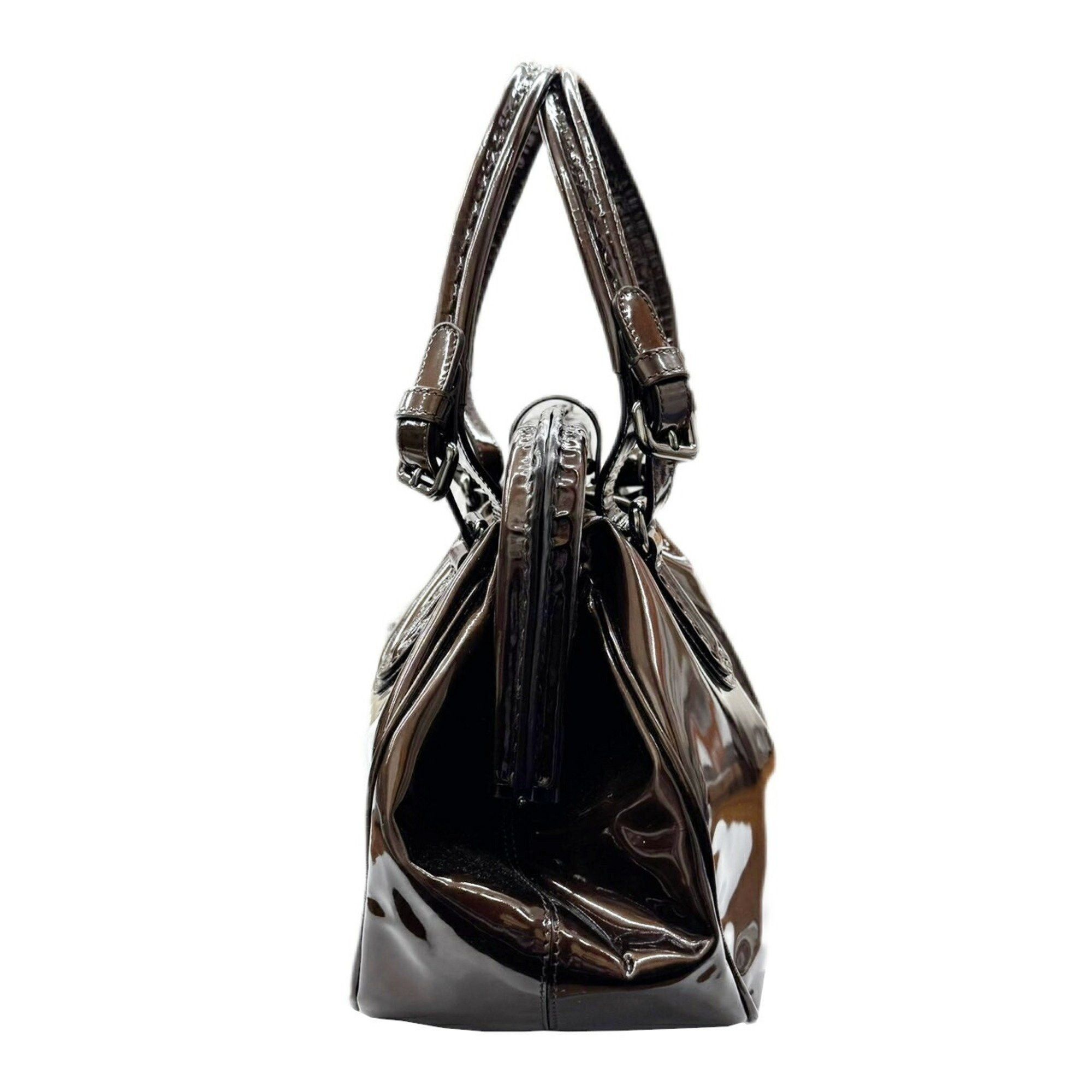 Giorgio Armani Giorgio Armani handbag enamel Gamaro brown patent ladies YGW559 Size ONE SIZE - 4 Thumbnail