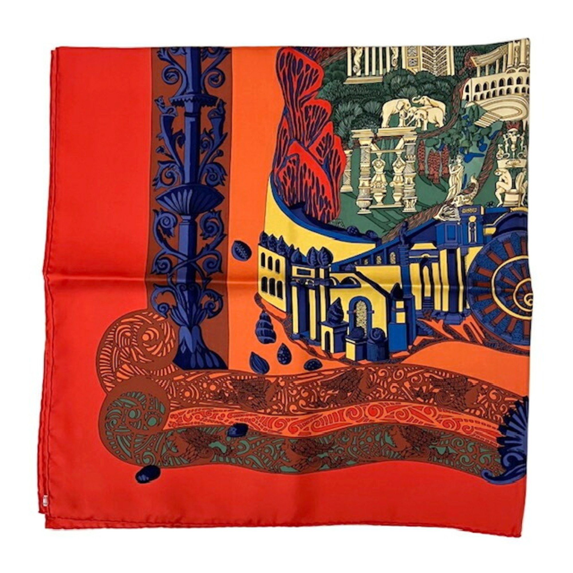 Hermes Hermes Carré 90 Scarf/Muffler L’ATLANTIDE 100% Silk Orange Women’s Size ONE SIZE - 5 Thumbnail