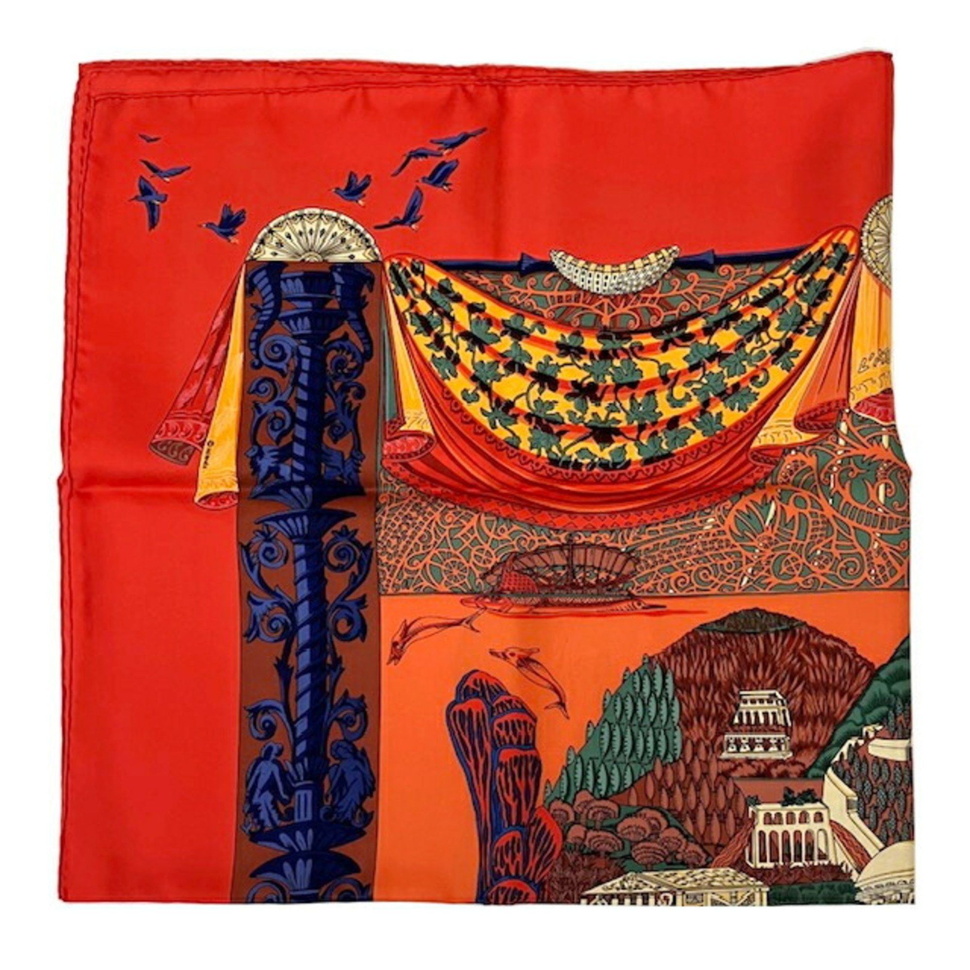 Hermes Hermes Carré 90 Scarf/Muffler L’ATLANTIDE 100% Silk Orange Women’s Size ONE SIZE - 3 Thumbnail
