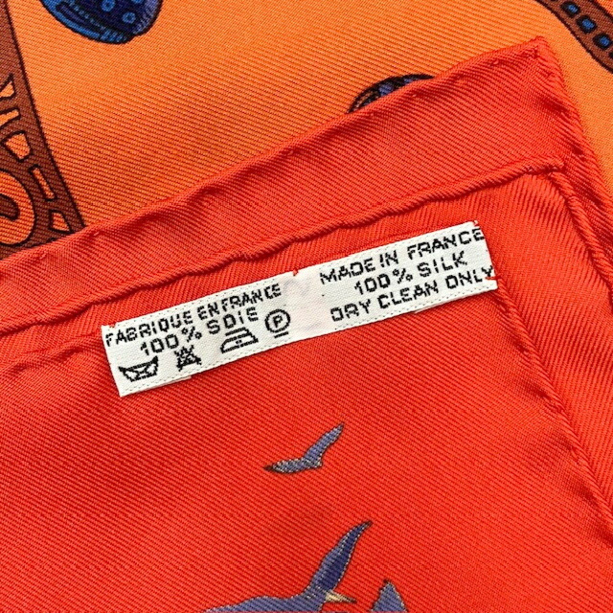 Hermes Hermes Carré 90 Scarf/Muffler L’ATLANTIDE 100% Silk Orange Women’s Size ONE SIZE - 7 Thumbnail