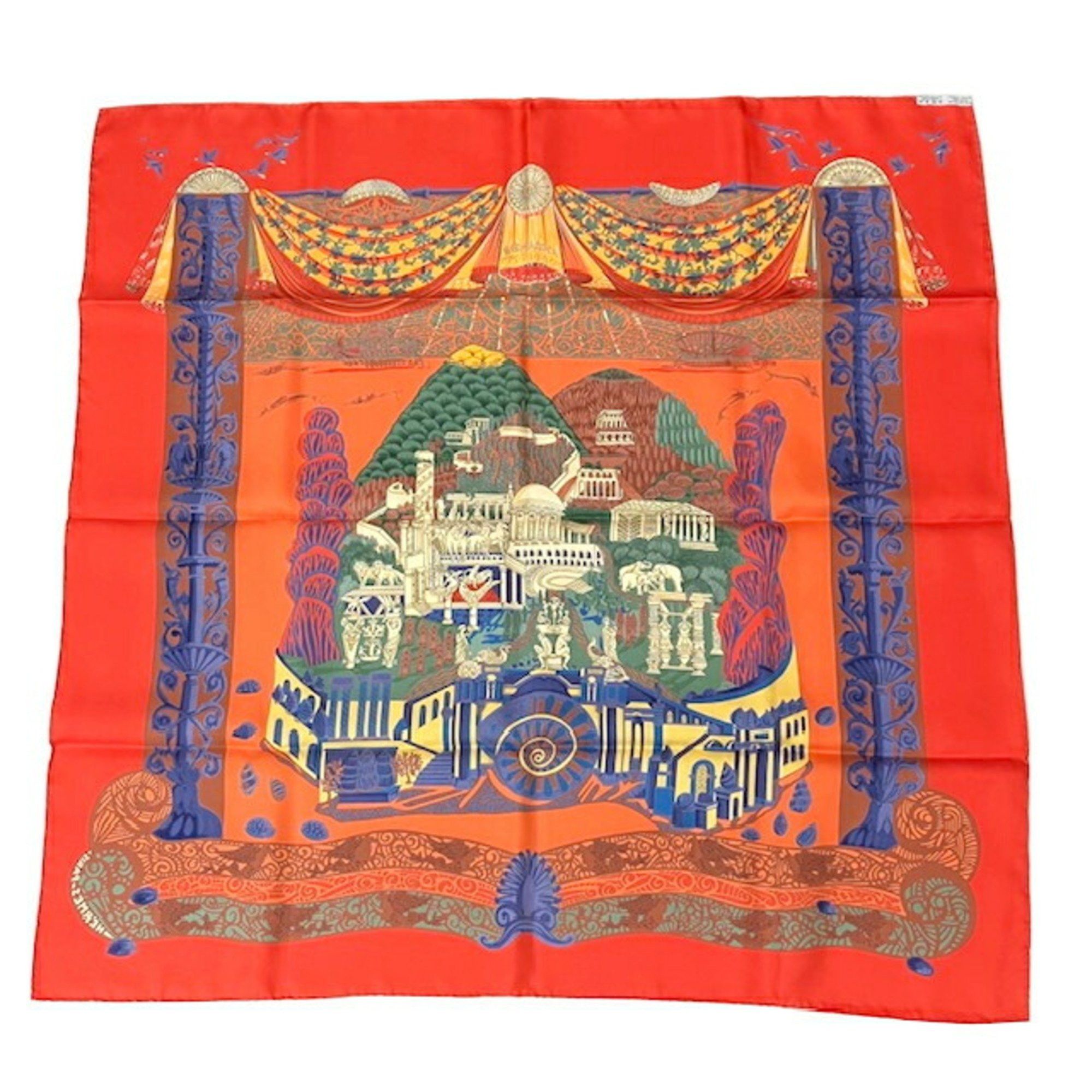Hermes Hermes Carré 90 Scarf/Muffler L’ATLANTIDE 100% Silk Orange Women’s Size ONE SIZE - 2 Thumbnail