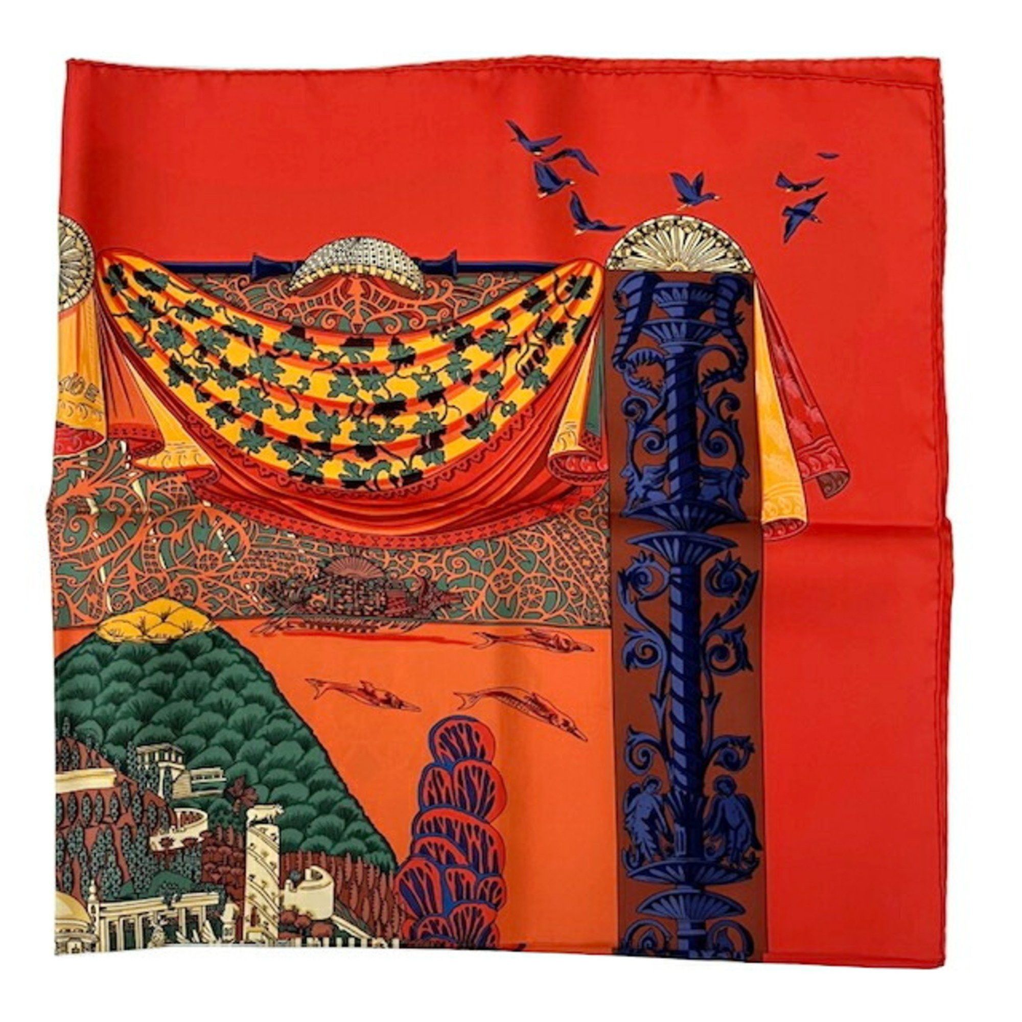 Hermes Hermes Carré 90 Scarf/Muffler L’ATLANTIDE 100% Silk Orange Women’s Size ONE SIZE - 4 Thumbnail