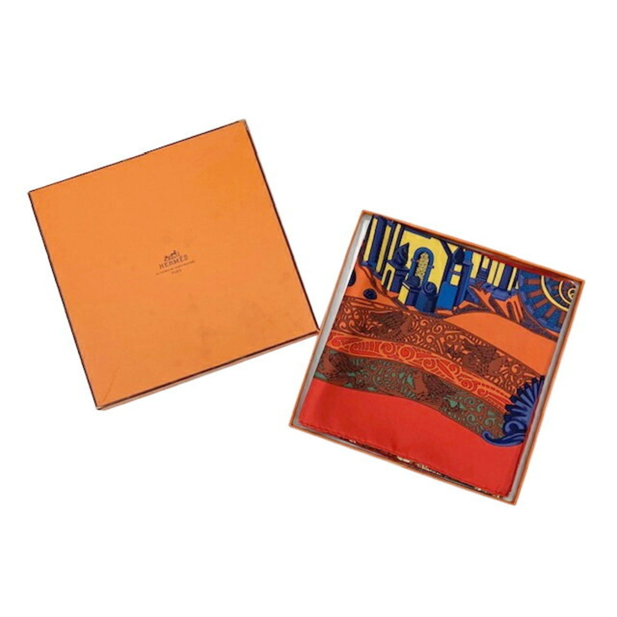 Hermes Hermes Carré 90 Scarf/Muffler L’ATLANTIDE 100% Silk Orange Women’s Size ONE SIZE - 8 Thumbnail