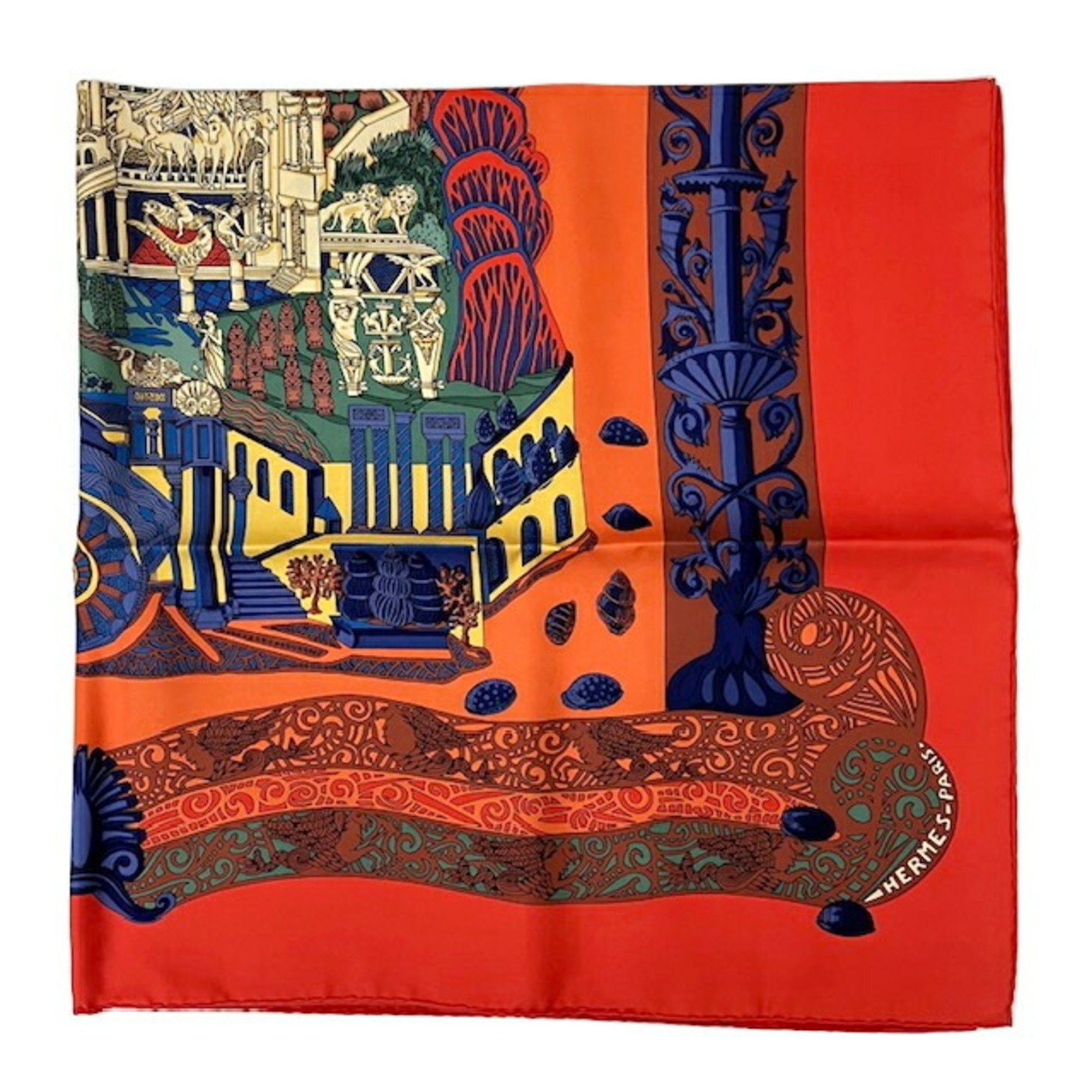 Hermes Hermes Carré 90 Scarf/Muffler L’ATLANTIDE 100% Silk Orange Women’s Size ONE SIZE - 6 Thumbnail