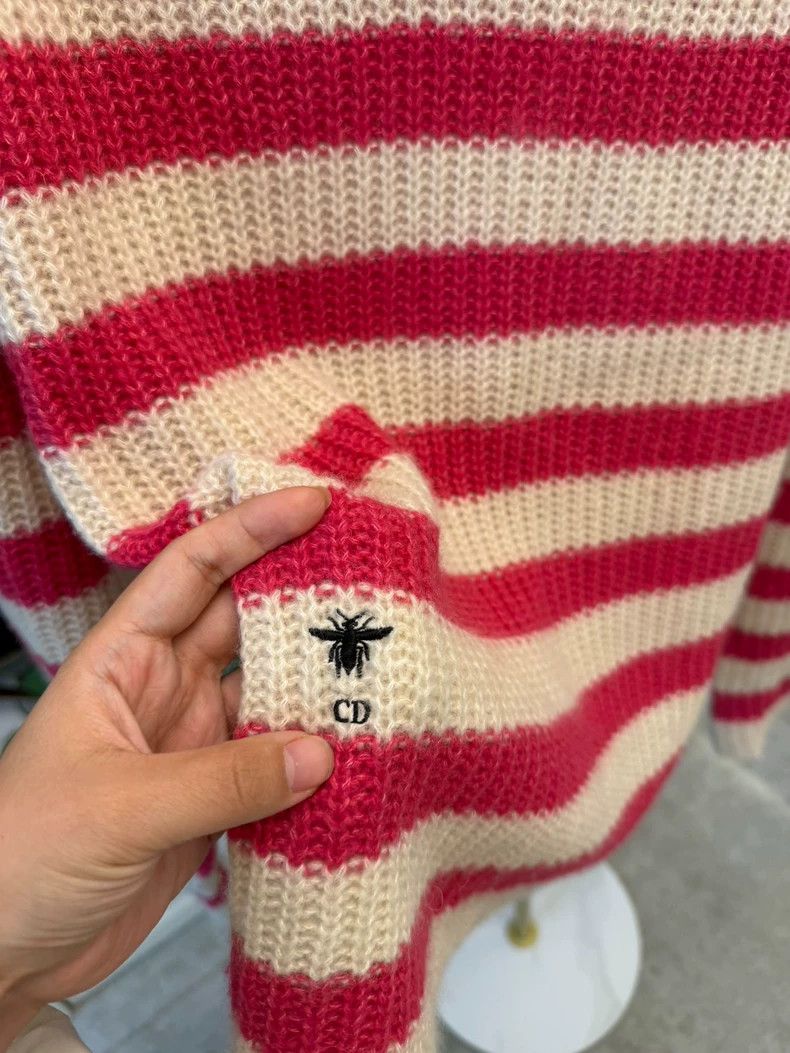 Dior Pink Striped Sweater with Bee Design-yf Size US M / EU 48-50 / 2 - 3 Thumbnail