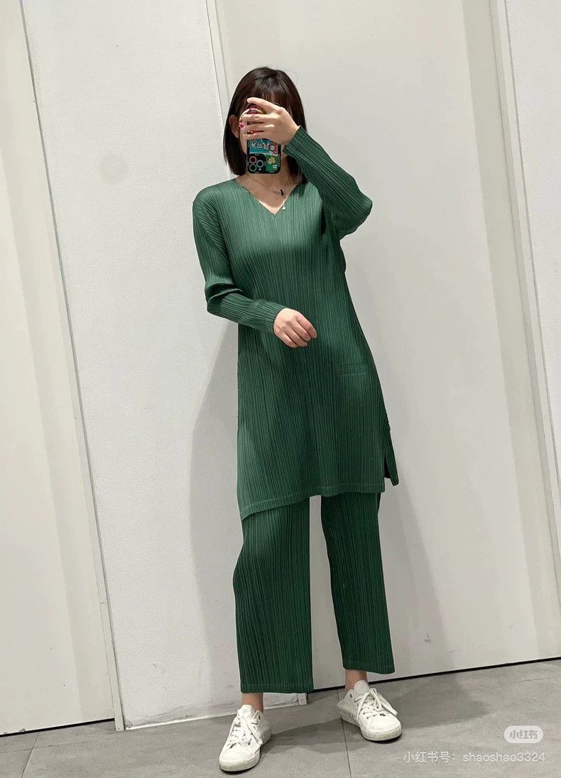 Issey Miyake Issey Miyake Long Green Dress Shirt-yf Size US M / EU 48-50 / 2 - 2 Thumbnail
