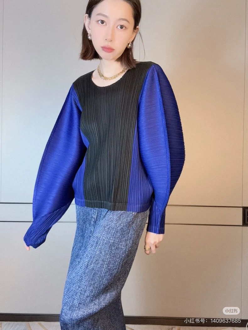 Issey Miyake Issey Miyake Long Sleeve Top Blue Black-yf Size US M / EU 48-50 / 2 - 7 Thumbnail