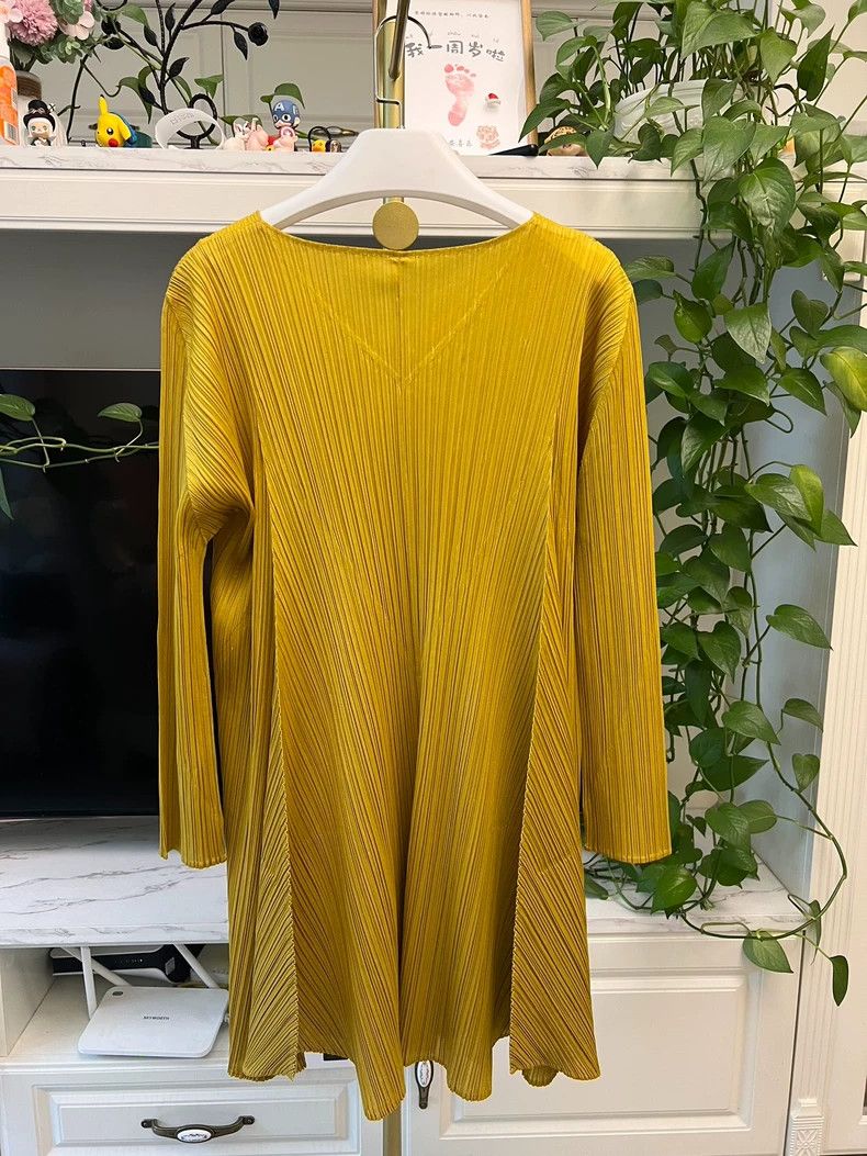 Issey Miyake Yellow Pleated Long Top Dress With Sleeves-yf Size US M / EU 48-50 / 2 - 6 Thumbnail