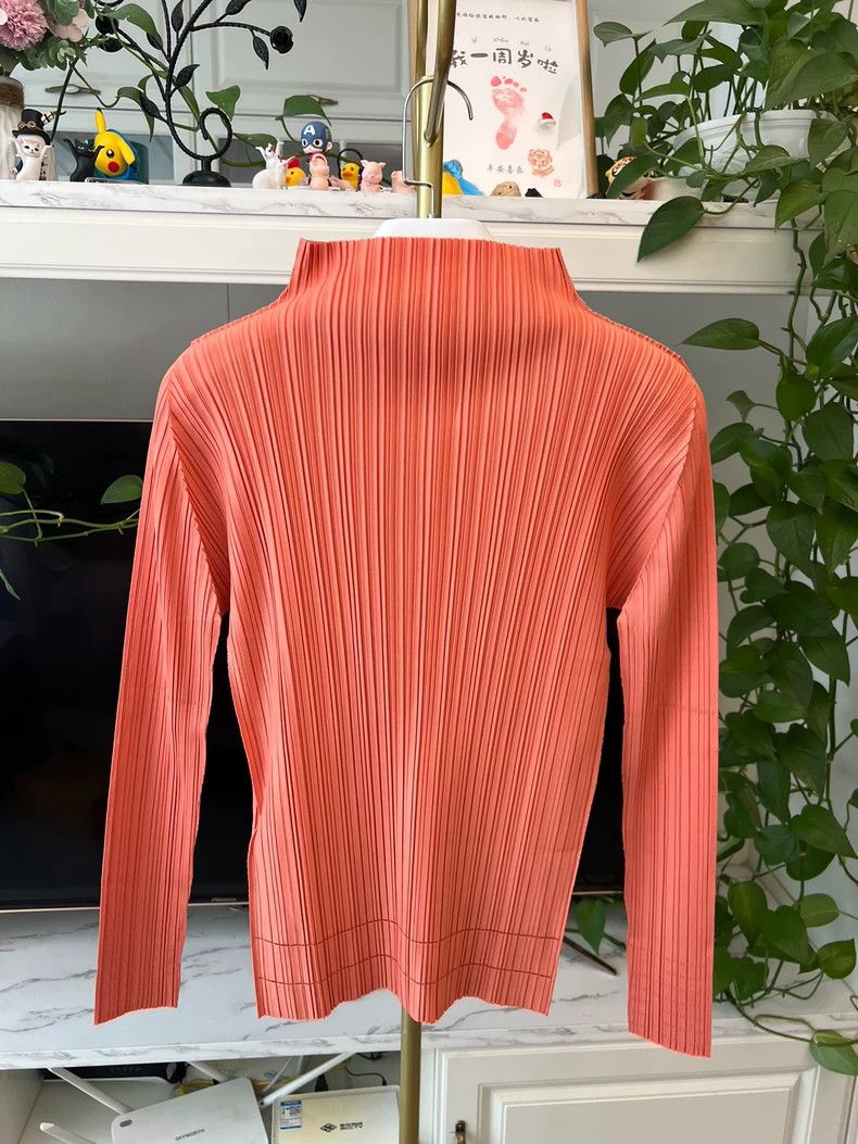 Issey Miyake Long Sleeve Cream Orange Basic Top-yf Size US M / EU 48-50 / 2 - 6 Thumbnail
