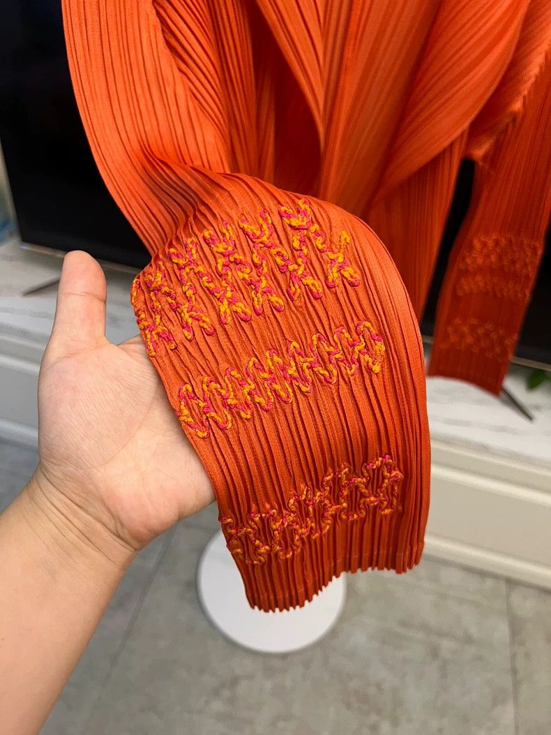 Issey Miyake Issey Miyake Orange Pleated Cardigan Jacket-yf Size US M / EU 48-50 / 2 - 2 Thumbnail