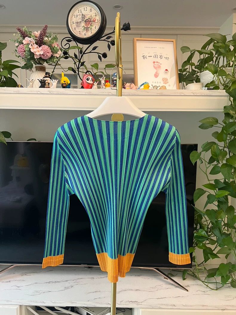 Issey Miyake Tri-Color Striped Top in Green and Orange-yf Size US M / EU 48-50 / 2 - 4 Thumbnail