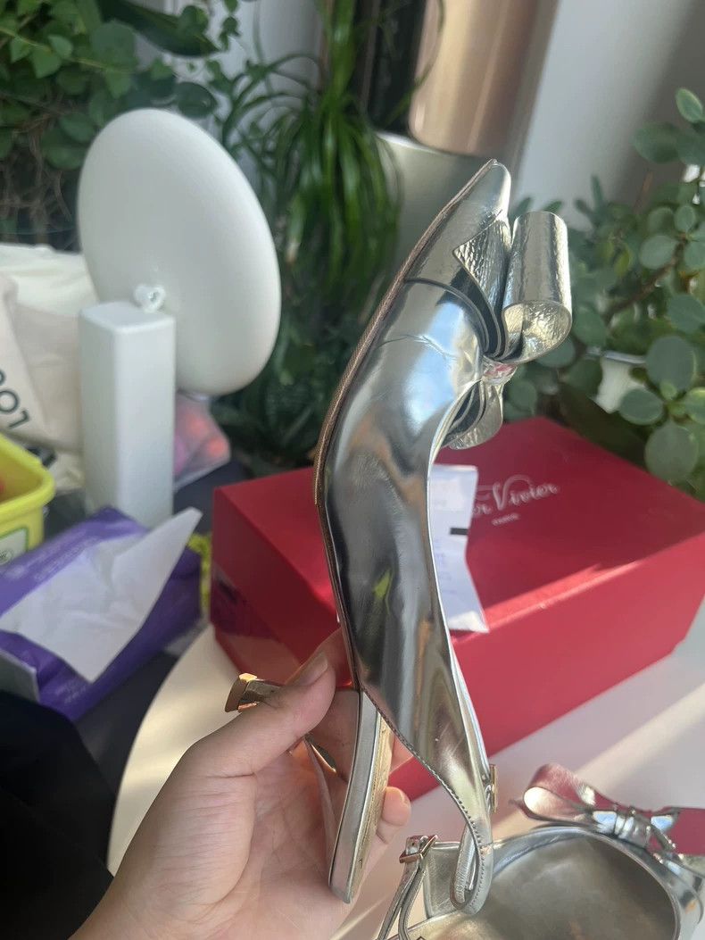 Roger Vivier Silver High Heels with Bow Detail-yf Size US 7.5 / EU 40-41 - 4 Thumbnail