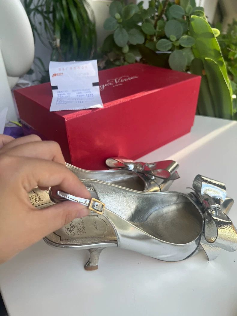 Roger Vivier Silver High Heels with Bow Detail-yf Size US 7.5 / EU 40-41 - 3 Thumbnail