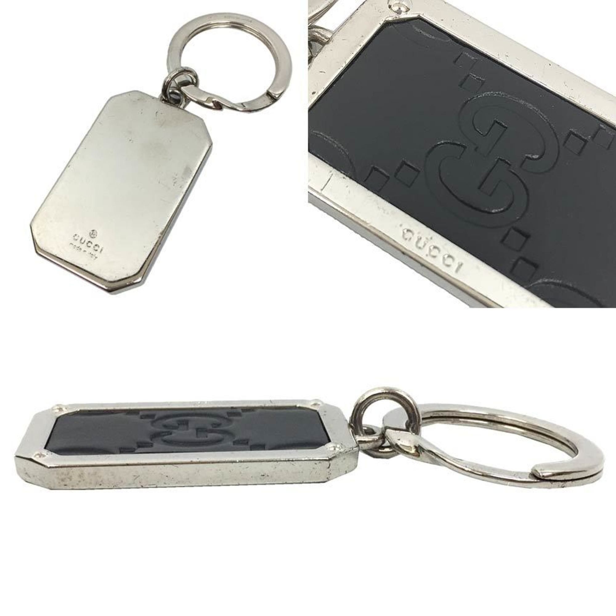 Gucci GUCCI Guccissima Key Ring Holder Leather x Metal Black Silver Men's Women's Unisex Gucci Size ONE SIZE - 2 Thumbnail