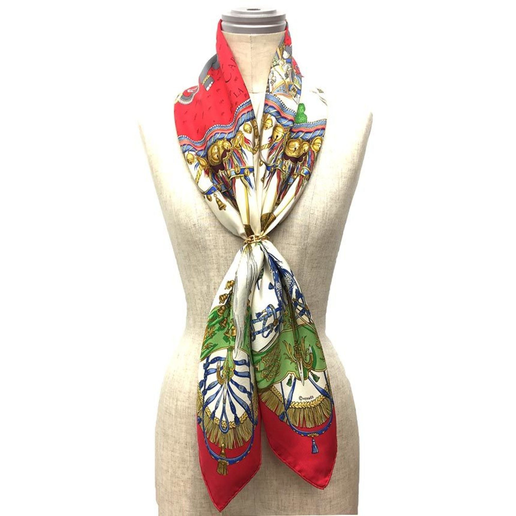 Hermes Hermes Carre 90 Scarf Muffler CAPARACONS DE LA FRANCE ET L'INDE Horse Ornament Elephant Ivory x Red 100% Silk Size ONE SIZE - 2 Thumbnail