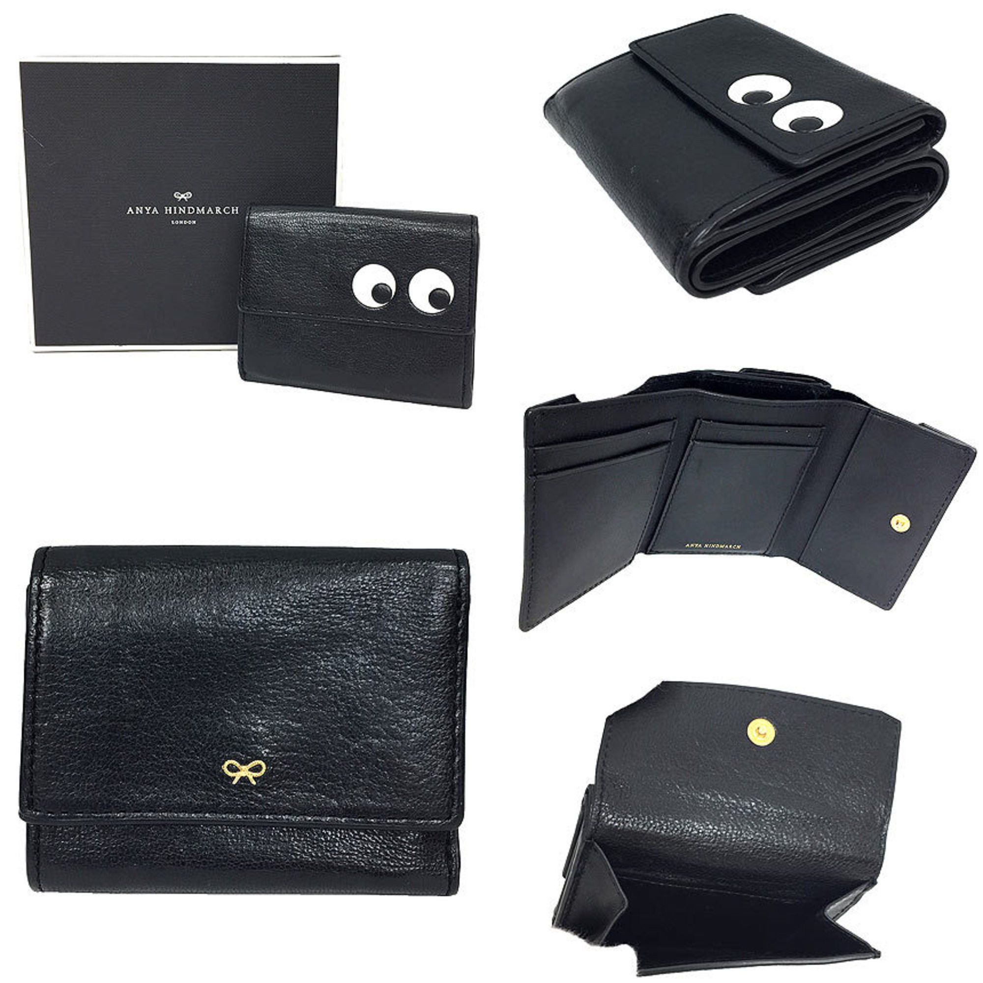 Anya Hindmarch ANYA HINDMARCH MINI TRIFOLD EYES IN BLACK CAPRA 142670 Mini wallet Folding Eyes Trifold Black Anya Hindmarch Wallet Size ONE SIZE - 2 Thumbnail