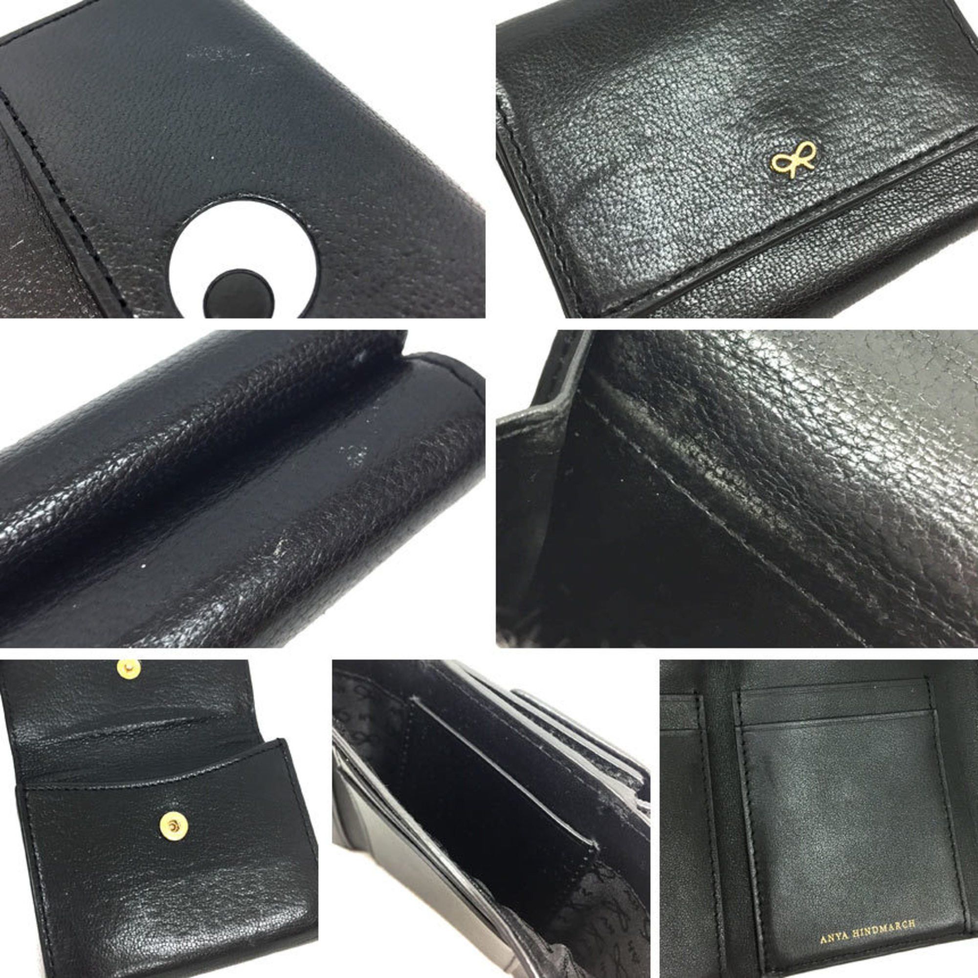 Anya Hindmarch ANYA HINDMARCH MINI TRIFOLD EYES IN BLACK CAPRA 142670 Mini wallet Folding Eyes Trifold Black Anya Hindmarch Wallet Size ONE SIZE - 3 Thumbnail