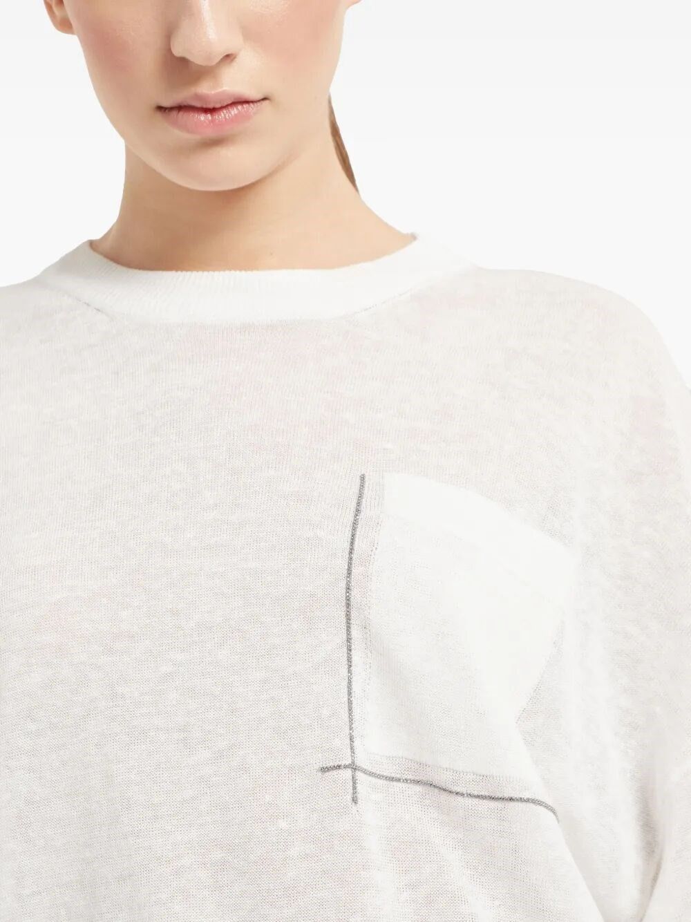 Brunello Cucinelli Linen Sweater With `Shiny` Pocket Detail Size L / US 10 / IT 46 - 4 Thumbnail