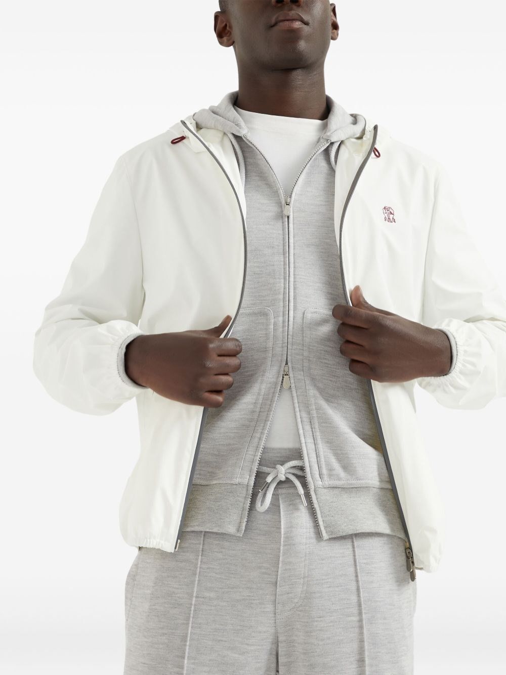 Brunello Cucinelli Bonded Nylon Hooded Outerwear Jacket With Logo Size US S / EU 44-46 / 1 - 3 Thumbnail