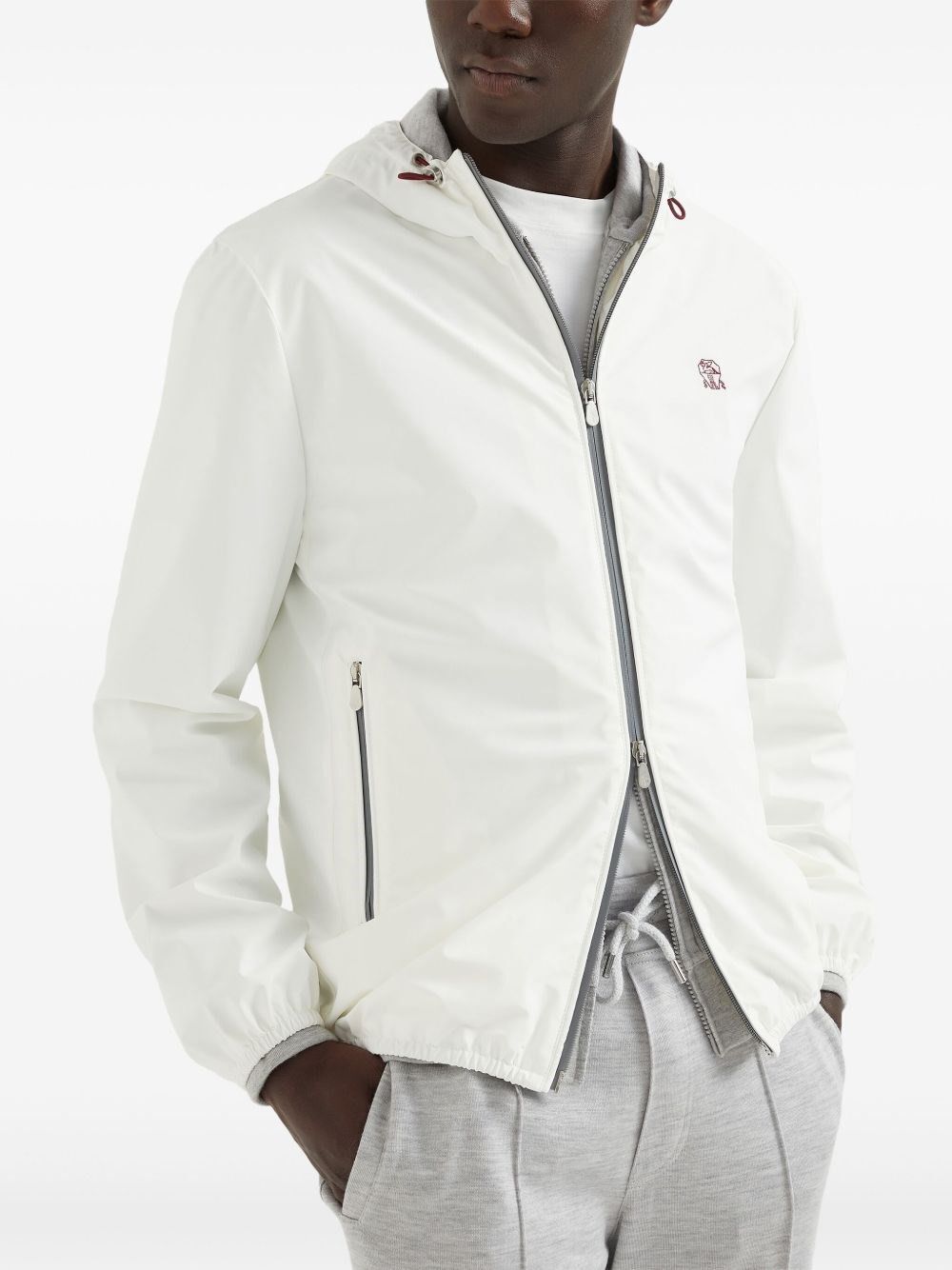 Brunello Cucinelli Bonded Nylon Hooded Outerwear Jacket With Logo Size US S / EU 44-46 / 1 - 6 Thumbnail