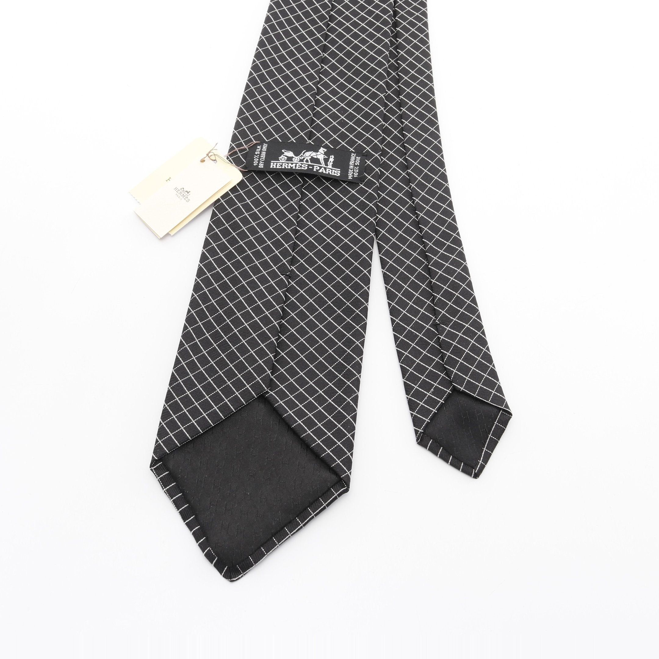 Hermes Hermes Tie Silk Black White Size ONE SIZE - 3 Thumbnail