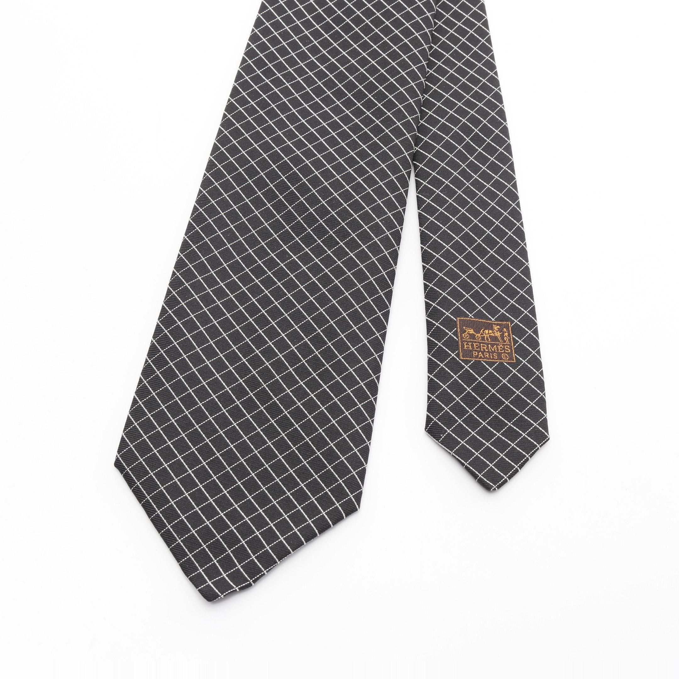 Hermes Hermes Tie Silk Black White Size ONE SIZE - 2 Thumbnail