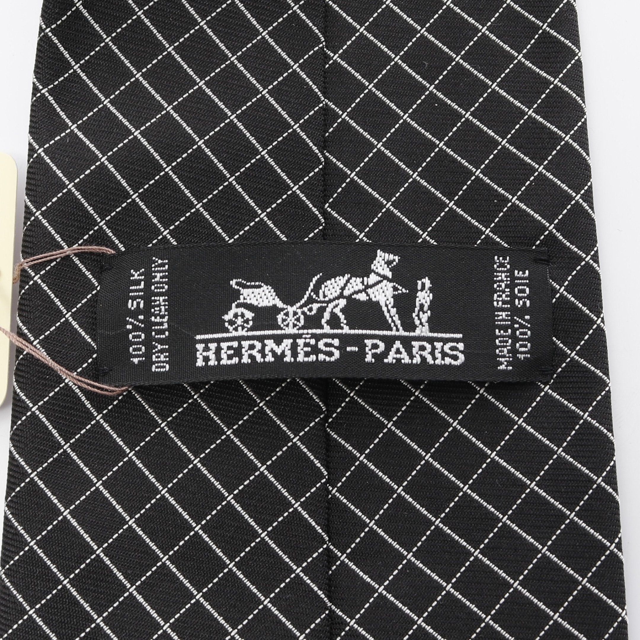 Hermes Hermes Tie Silk Black White Size ONE SIZE - 5 Thumbnail