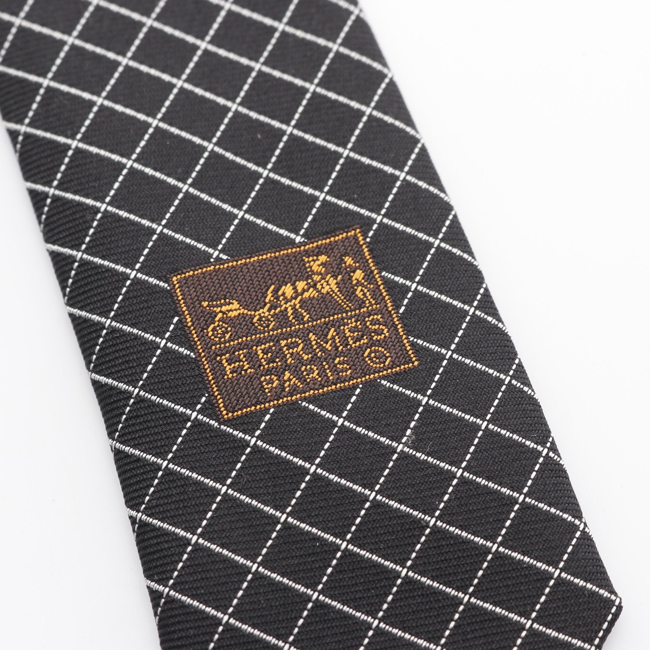 Hermes Hermes Tie Silk Black White Size ONE SIZE - 4 Thumbnail