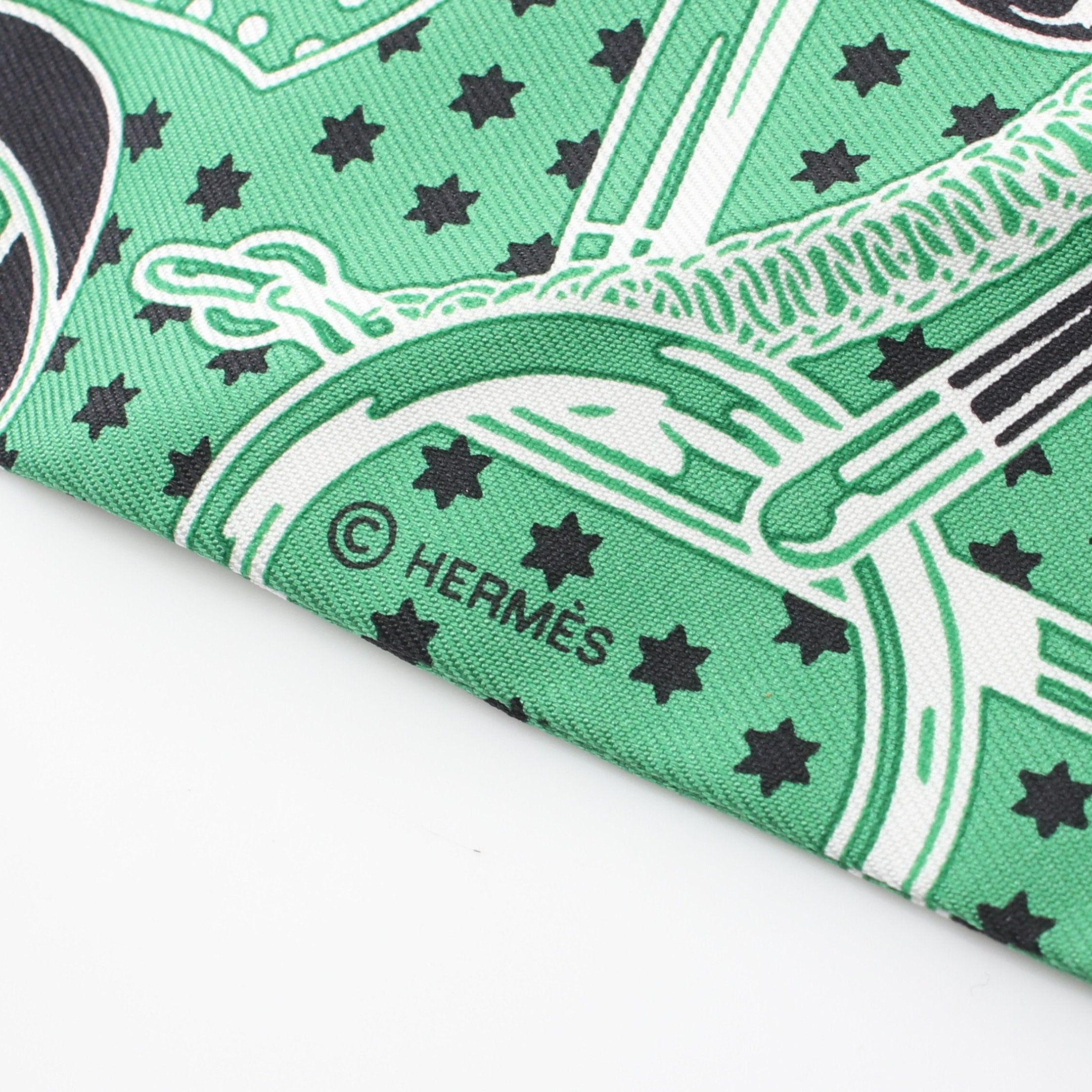 Hermes Hermes Twilly Eperon Bandana Ribbon Scarf Silk Green Light Blue Multicolor Size ONE SIZE - 2 Thumbnail