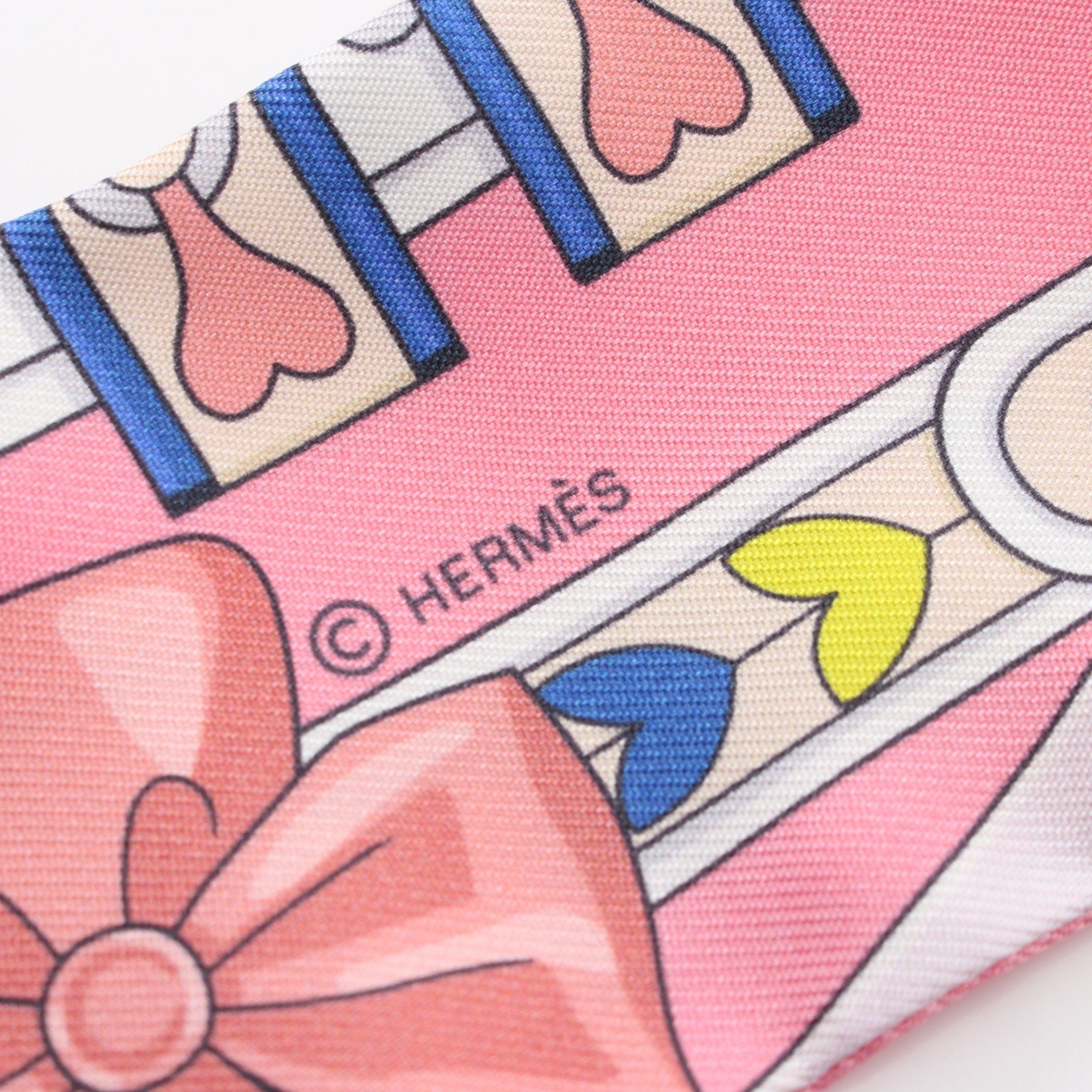 Hermes Hermes Twilly Harnais De Coeur Ribbon Scarf Silk Pink Multicolor Size ONE SIZE - 2 Thumbnail