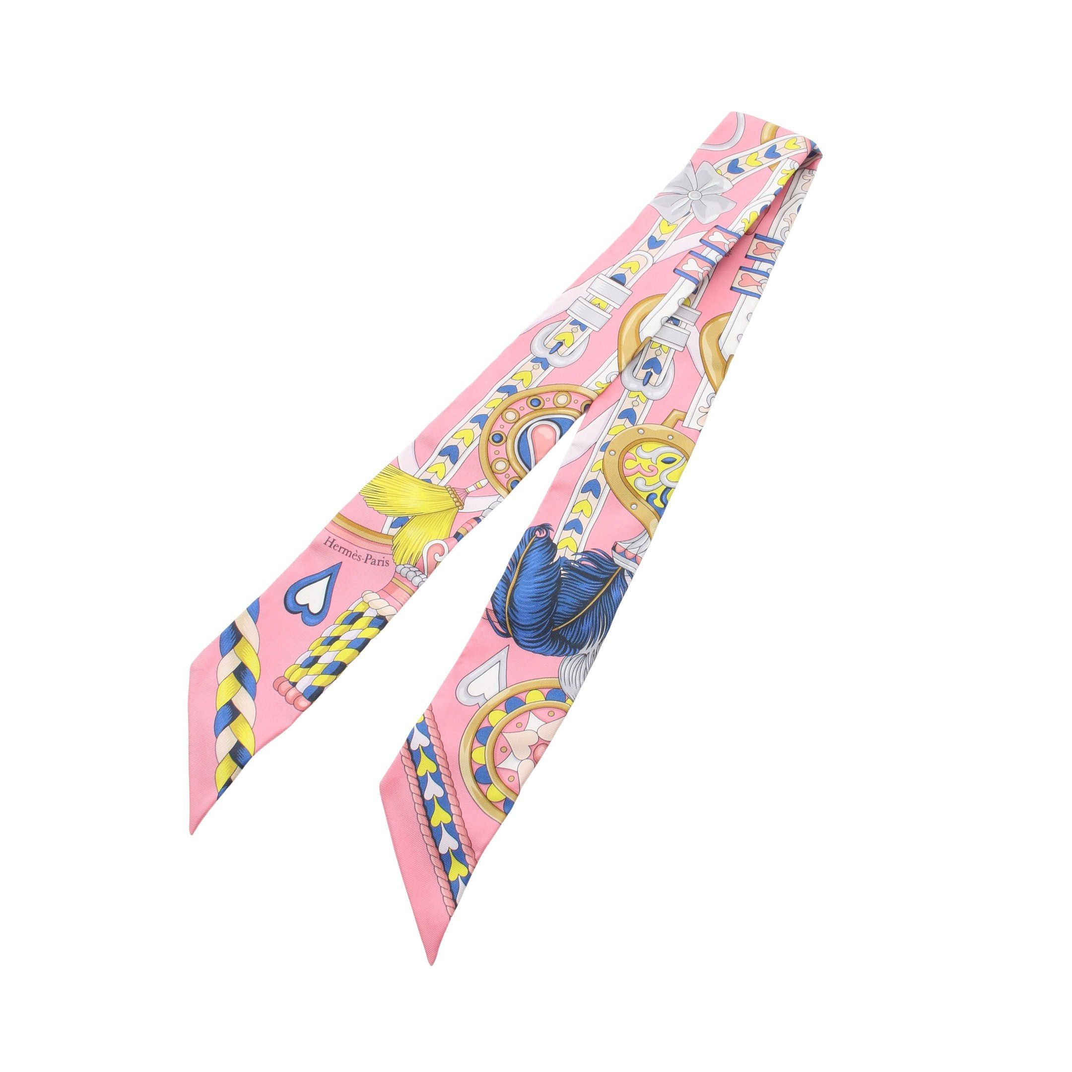 Hermes Hermes Twilly Harnais De Coeur Ribbon Scarf Silk Pink Multicolor Size ONE SIZE - 4 Thumbnail