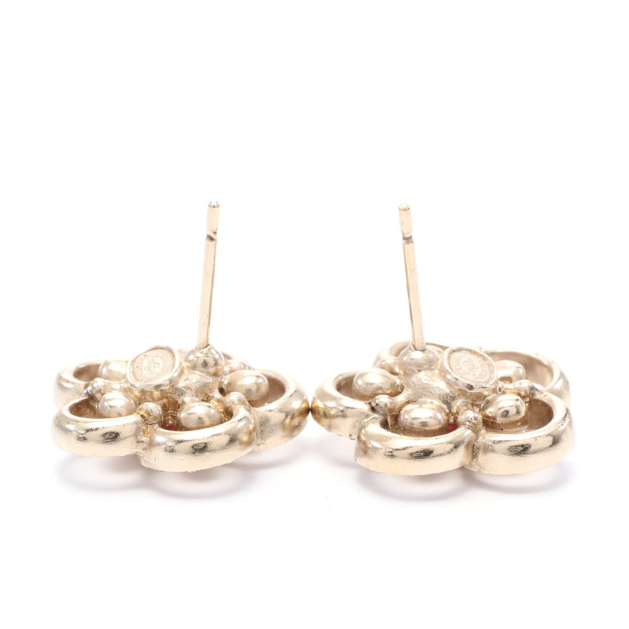 Chanel Chanel Coco Mark Earrings Gp Rhinestone Fake Pearl Champagne Gold Multicolor C19P Size ONE SIZE - 5 Thumbnail