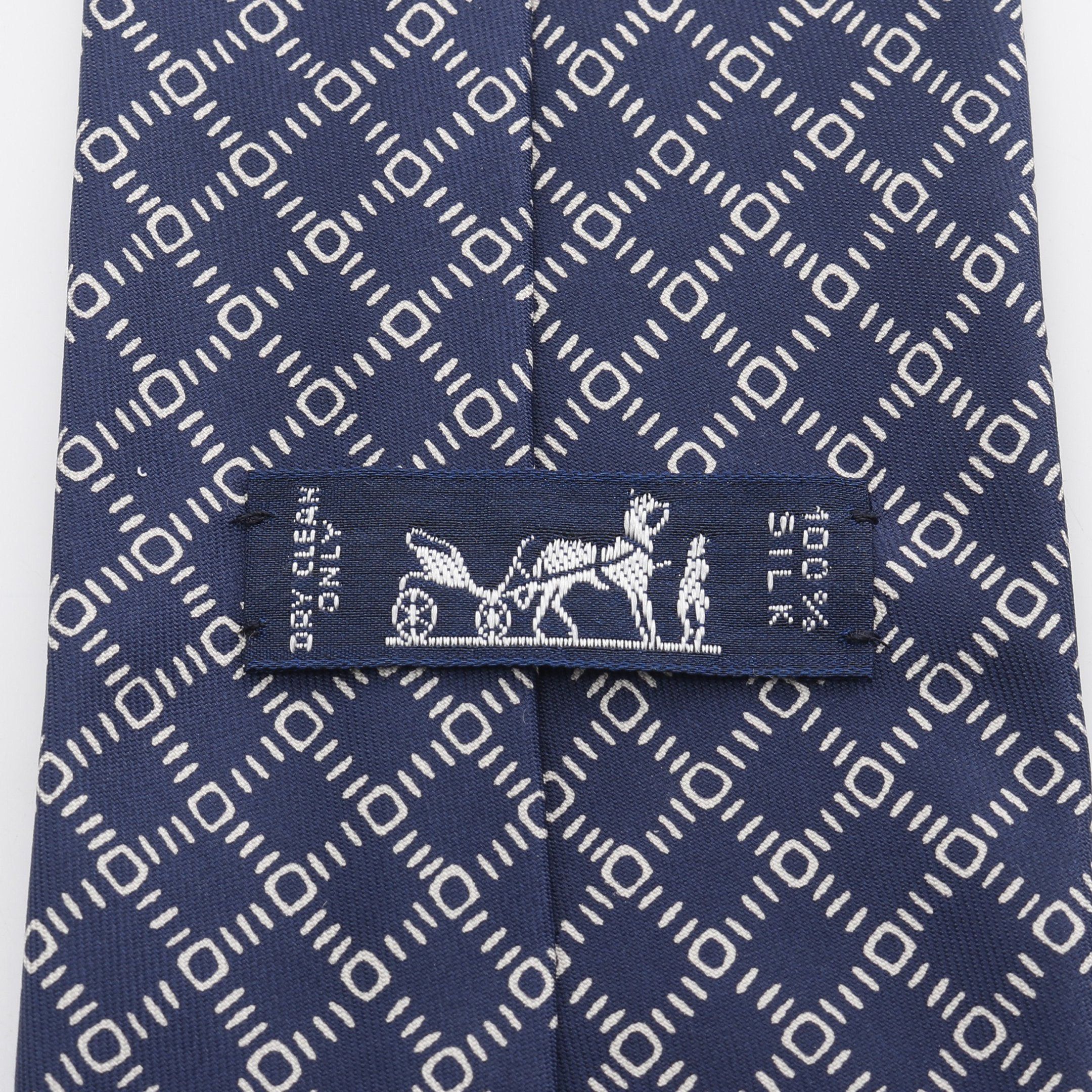 Hermes Hermes Tie Silk Navy White Size ONE SIZE - 5 Thumbnail