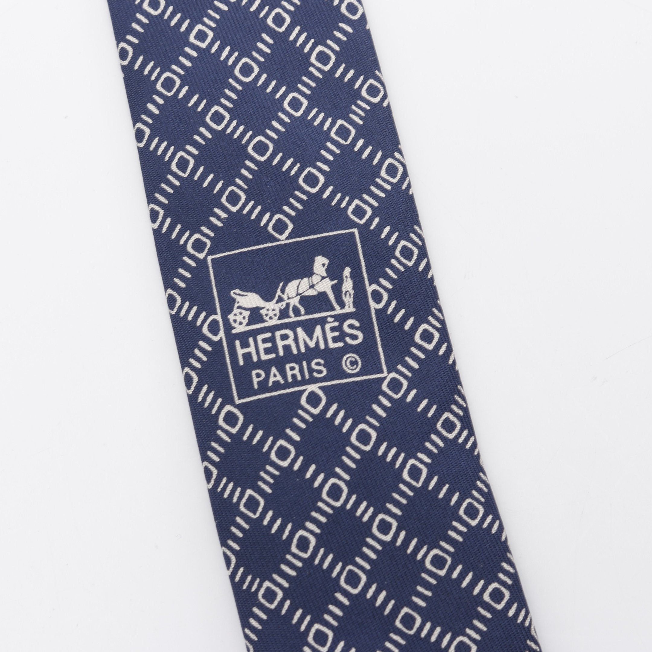 Hermes Hermes Tie Silk Navy White Size ONE SIZE - 4 Thumbnail