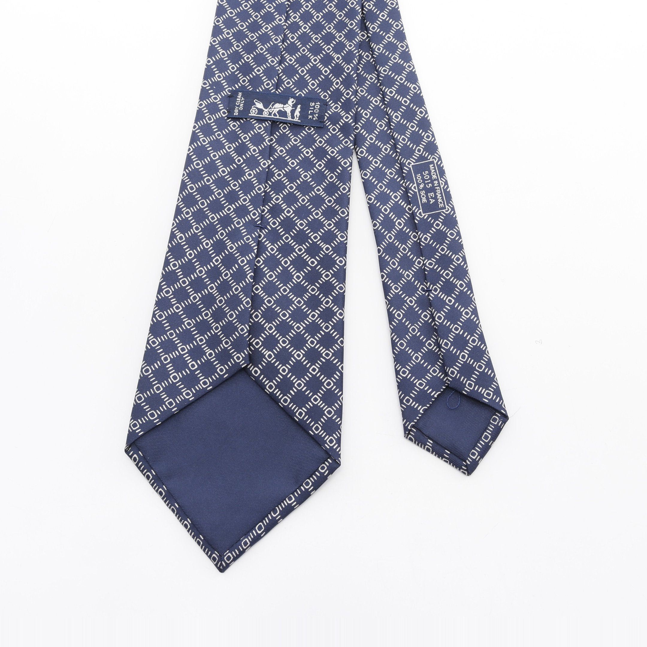 Hermes Hermes Tie Silk Navy White Size ONE SIZE - 3 Thumbnail
